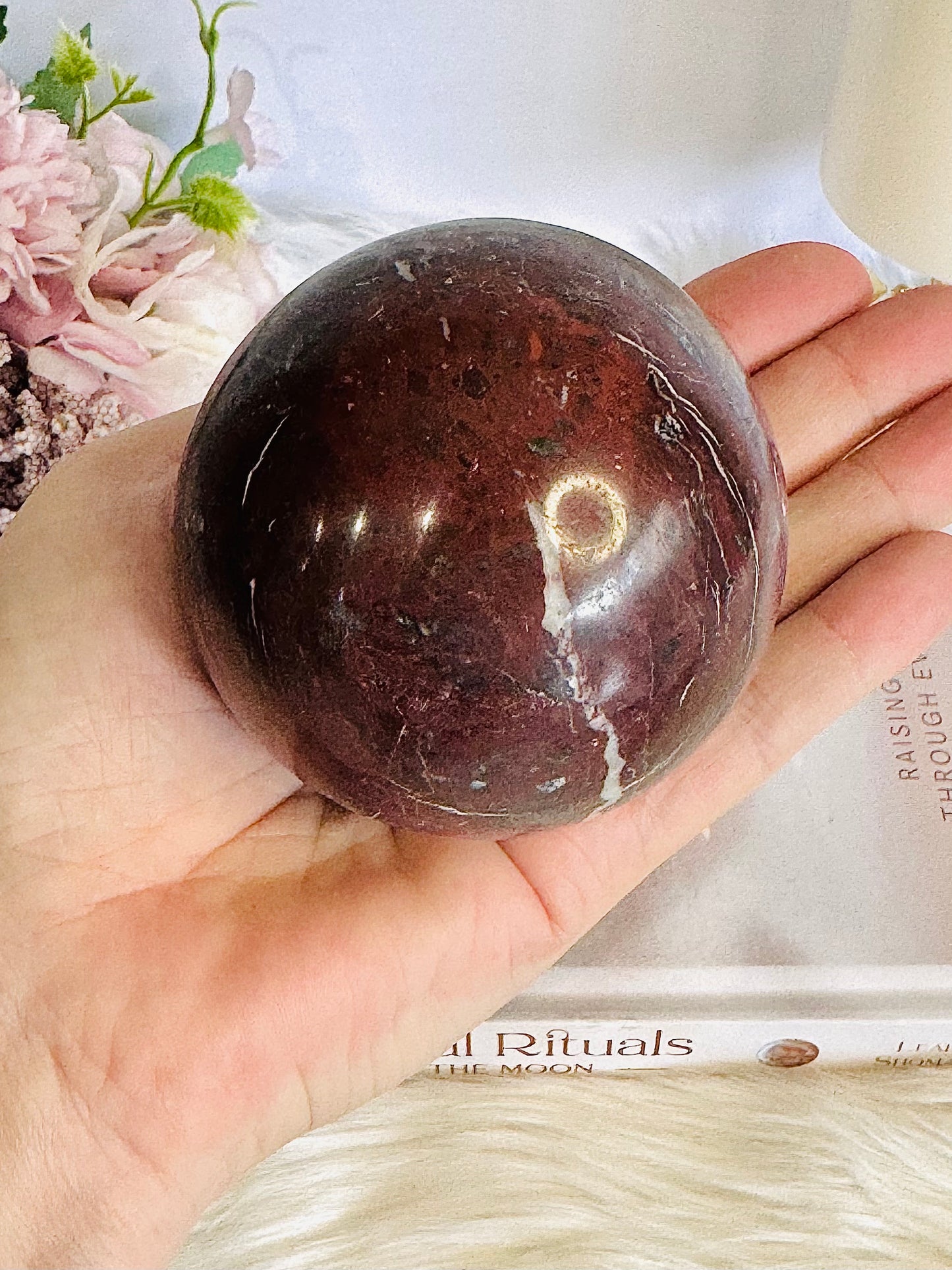 Large 549gram Red Onyx Sphere on Stand