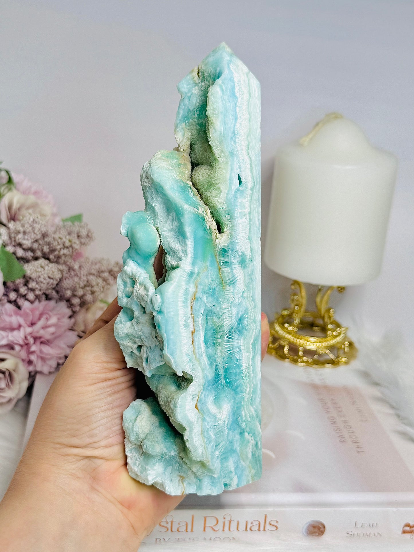 Large Blue Hemimorphite Druzy Tower 19cm