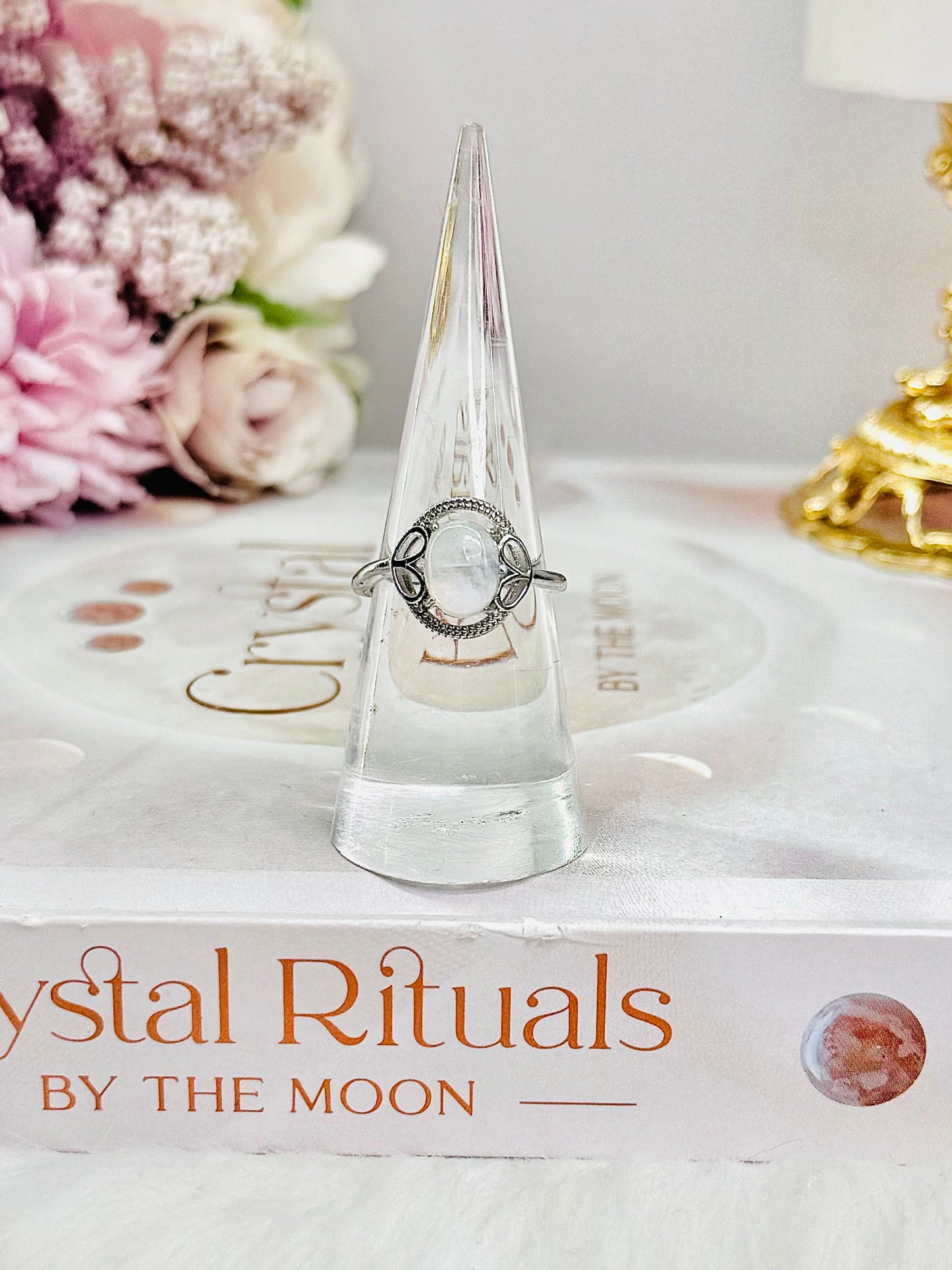 Beautiful Moonstone Adjustable Ring In Gift Bag