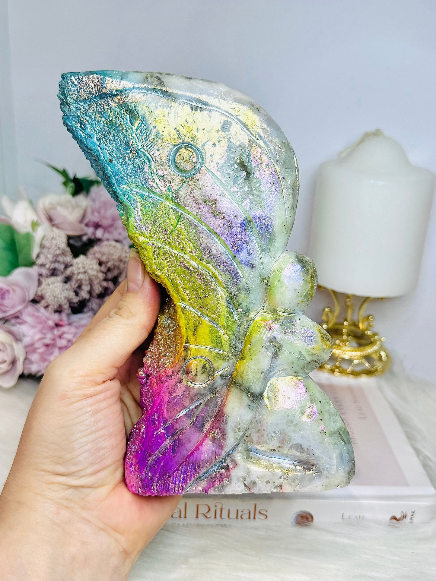 Large Aura Quartz Carved Angel 17cm 710g