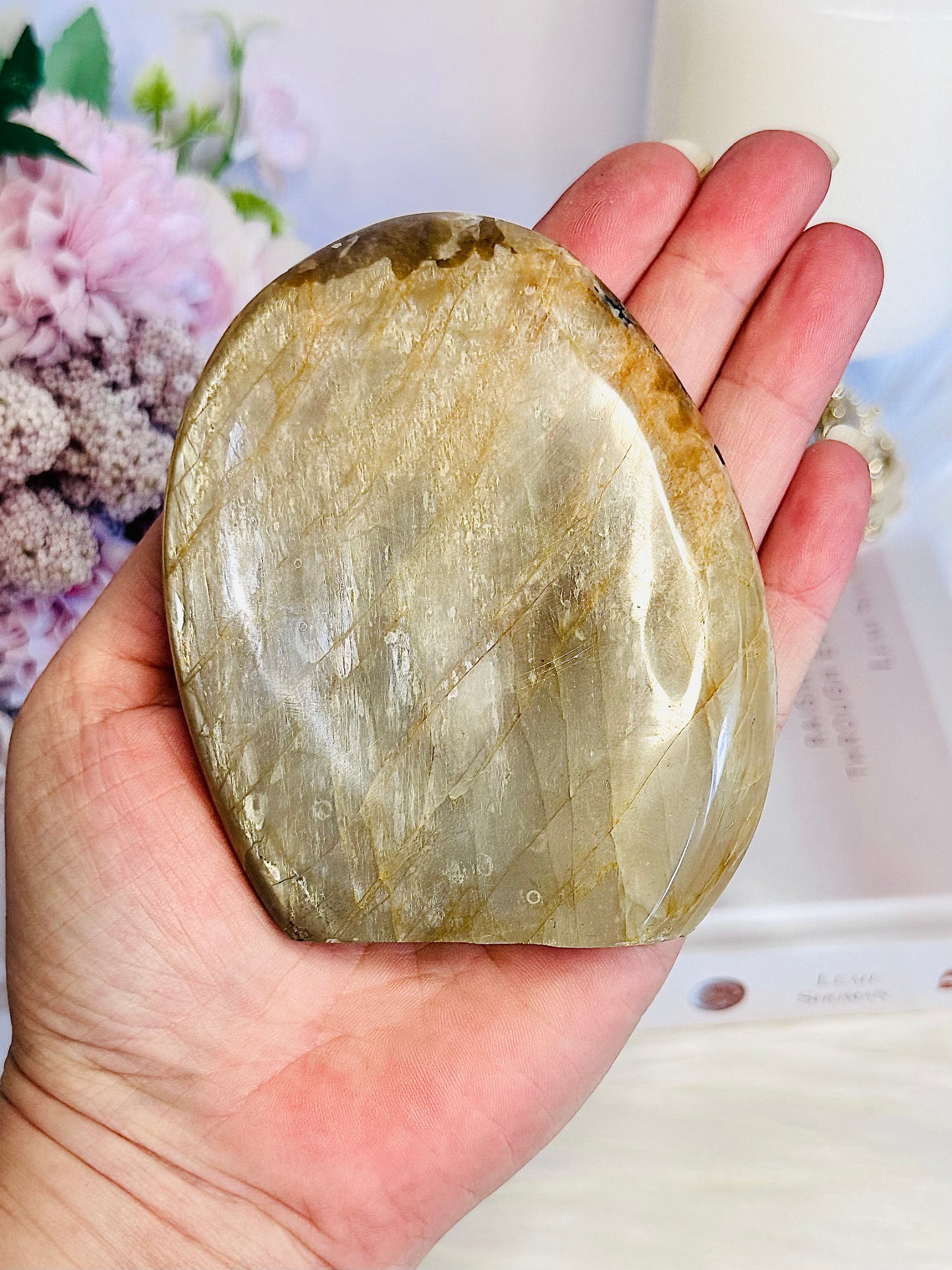 Soothing & Calming ~ Stunning Peach Moonstone Freeform With Amazing Flash 296grams