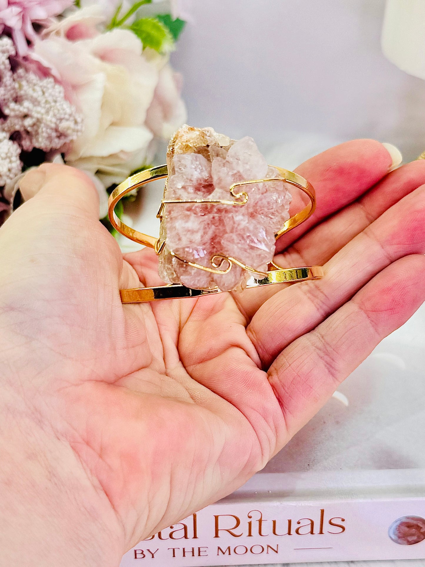 Stunning Chunky Druzy Pink Amethyst Gold Plated Bracelet From Brazil ~ Absolutely Gorgeous