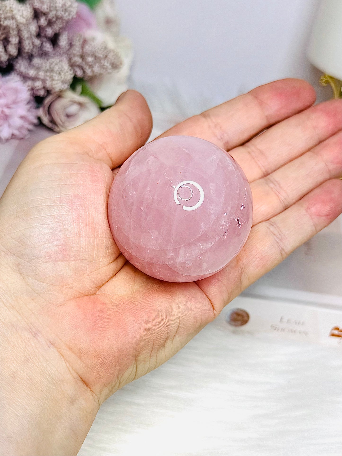 Rose Quartz Sphere with Rainbows on Stand 186g