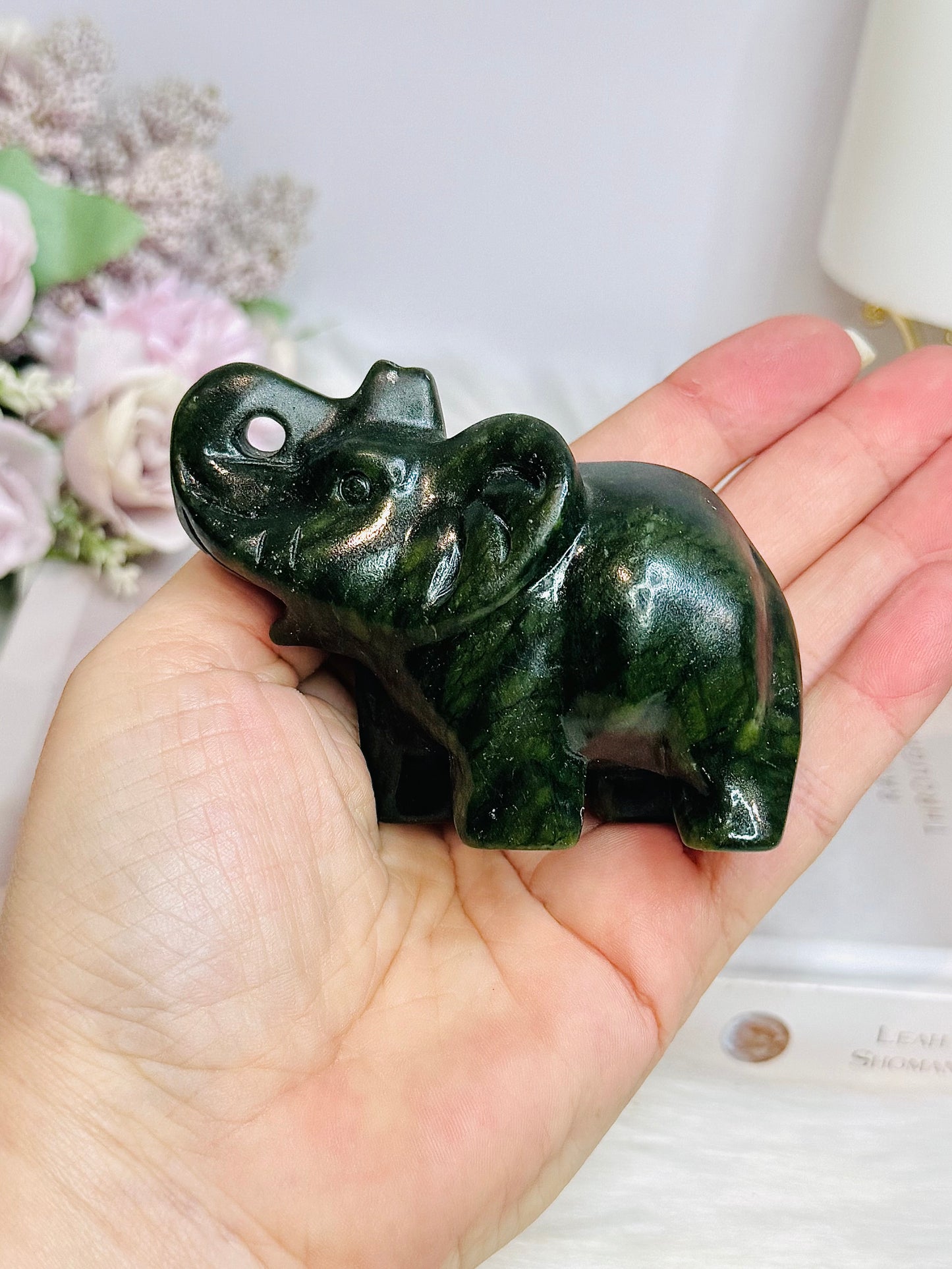 Green Jade Elephant 9cm