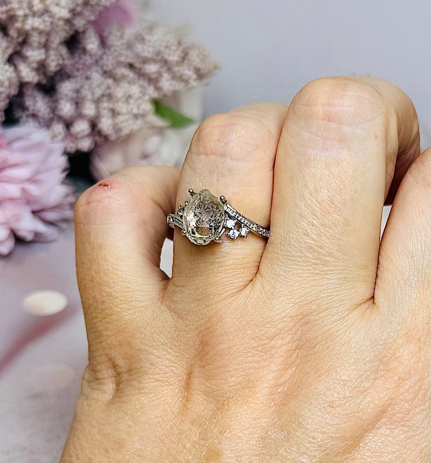 Herkimer Diamond Adjustable Silver Ring In Gift Bag