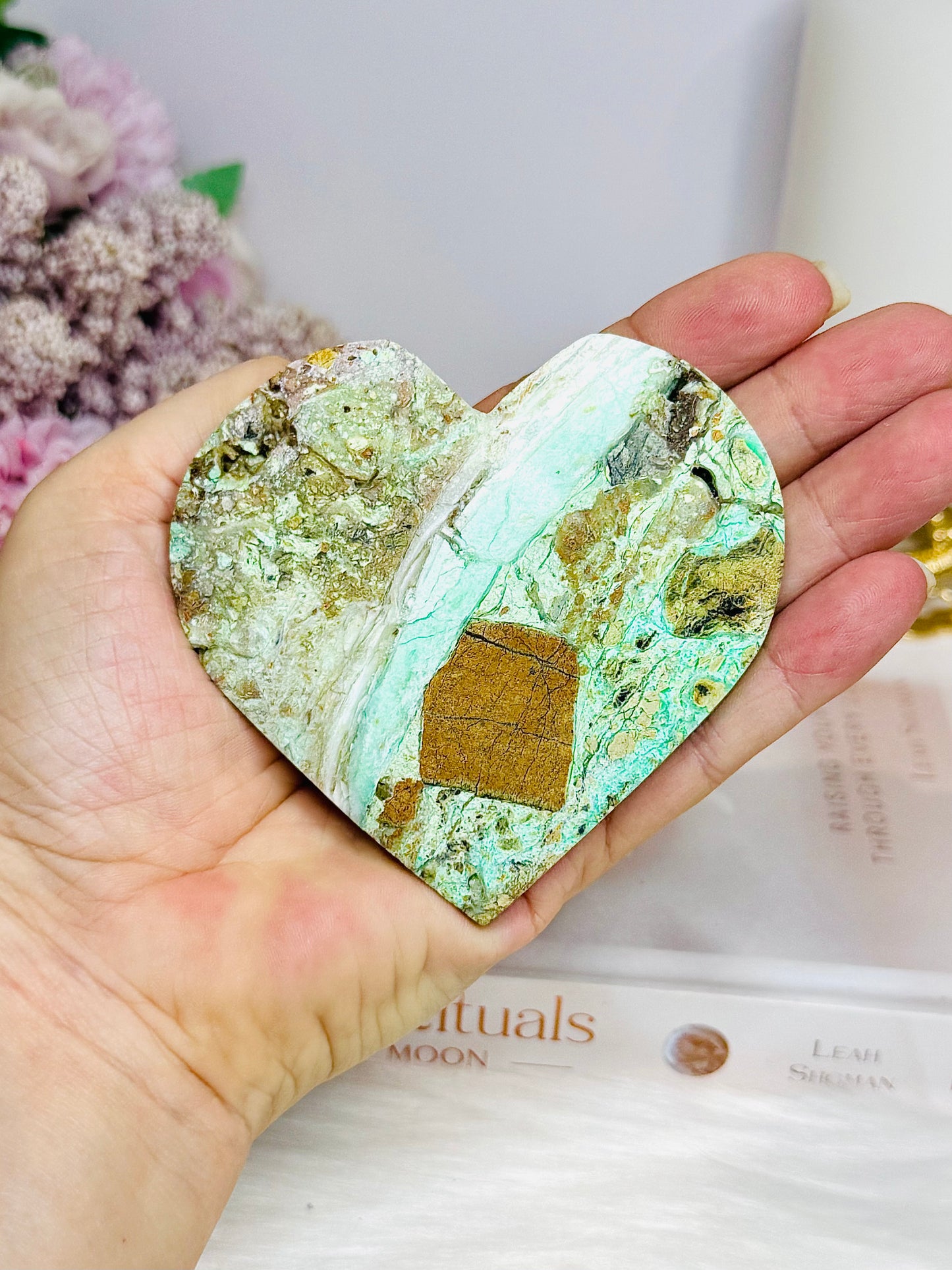Natural Variscite Carved Heart on Stand 8.5cm