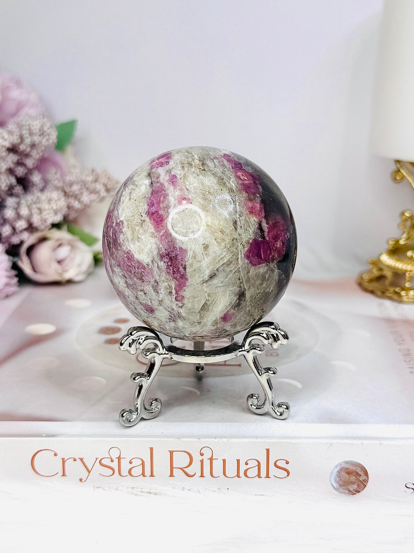 Pink Tourmaline Sphere on Stand 294g