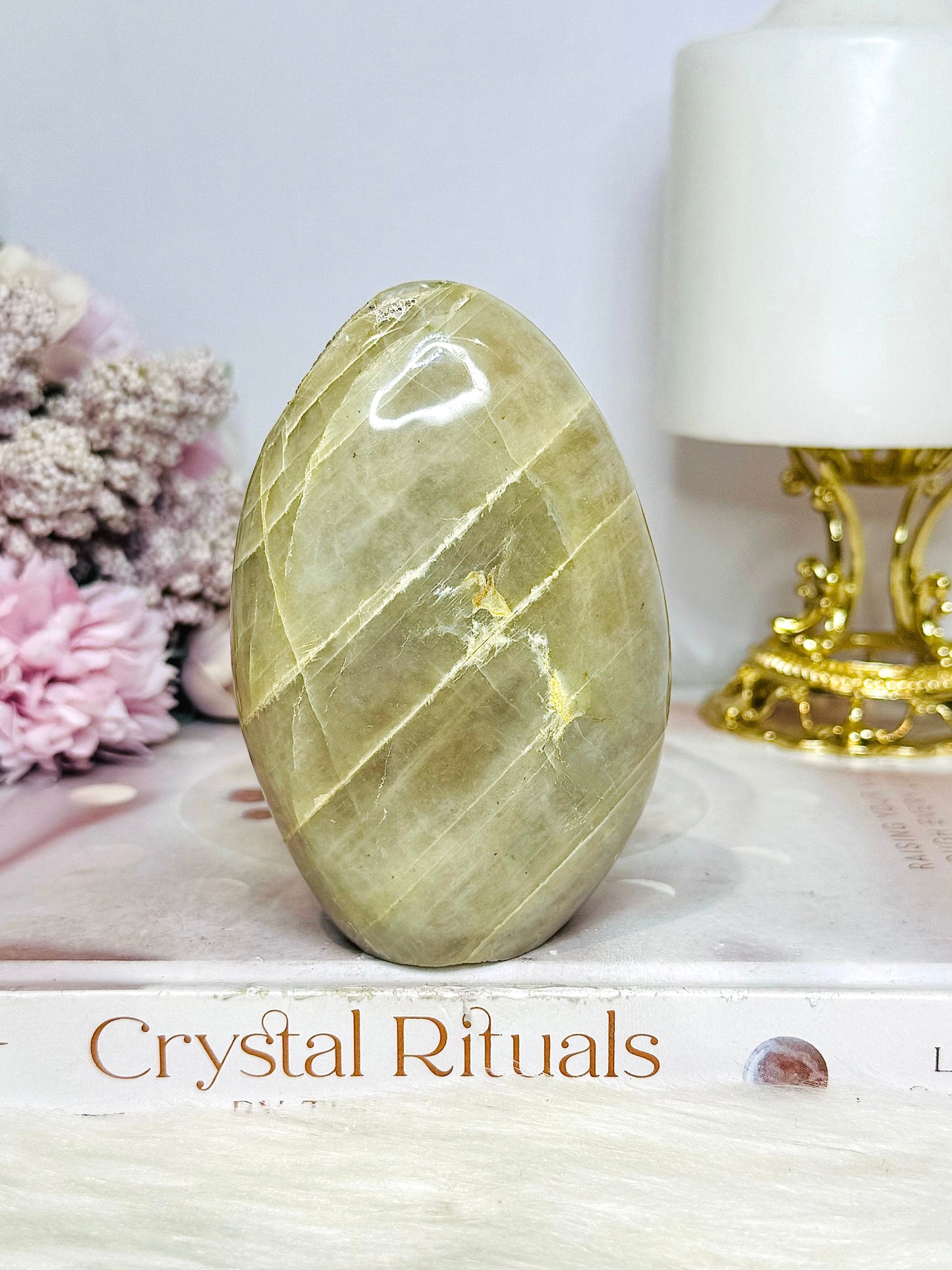 Natural Green Moonstone Carved Freeform 329g 10cm