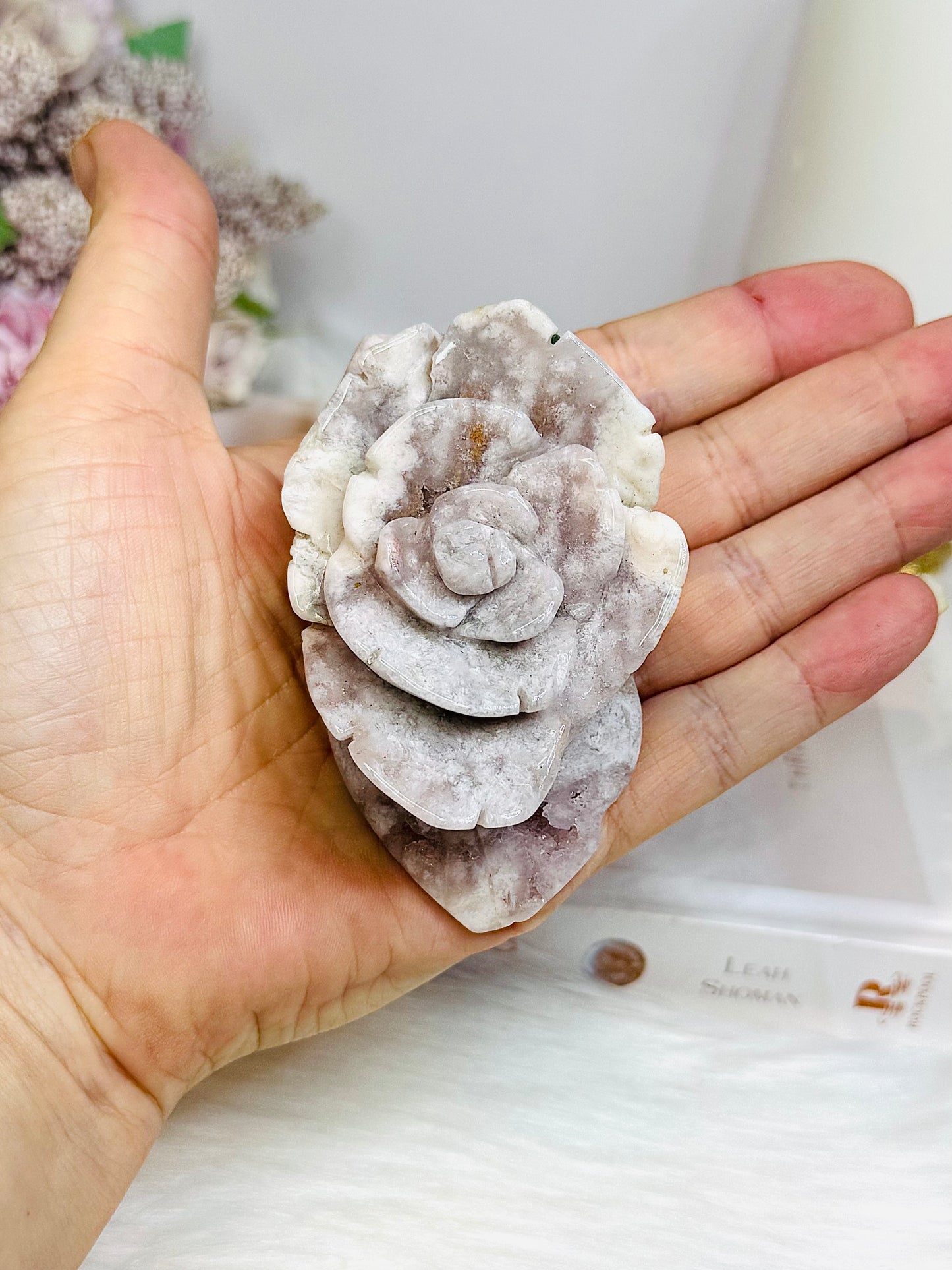Flower Agate Carved Rose on Stand 8.5cm
