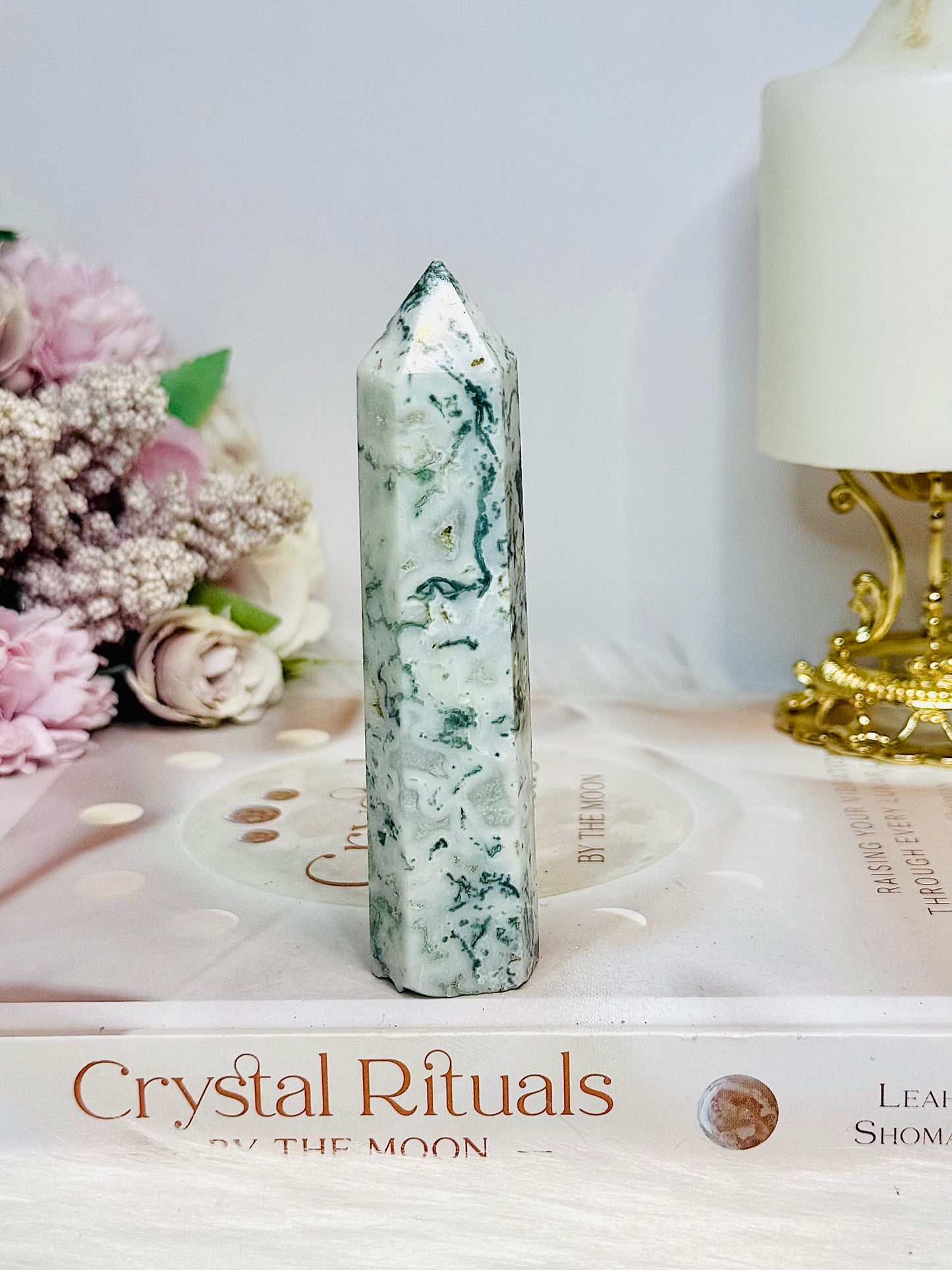 Moss Agate Tower 10.5cm