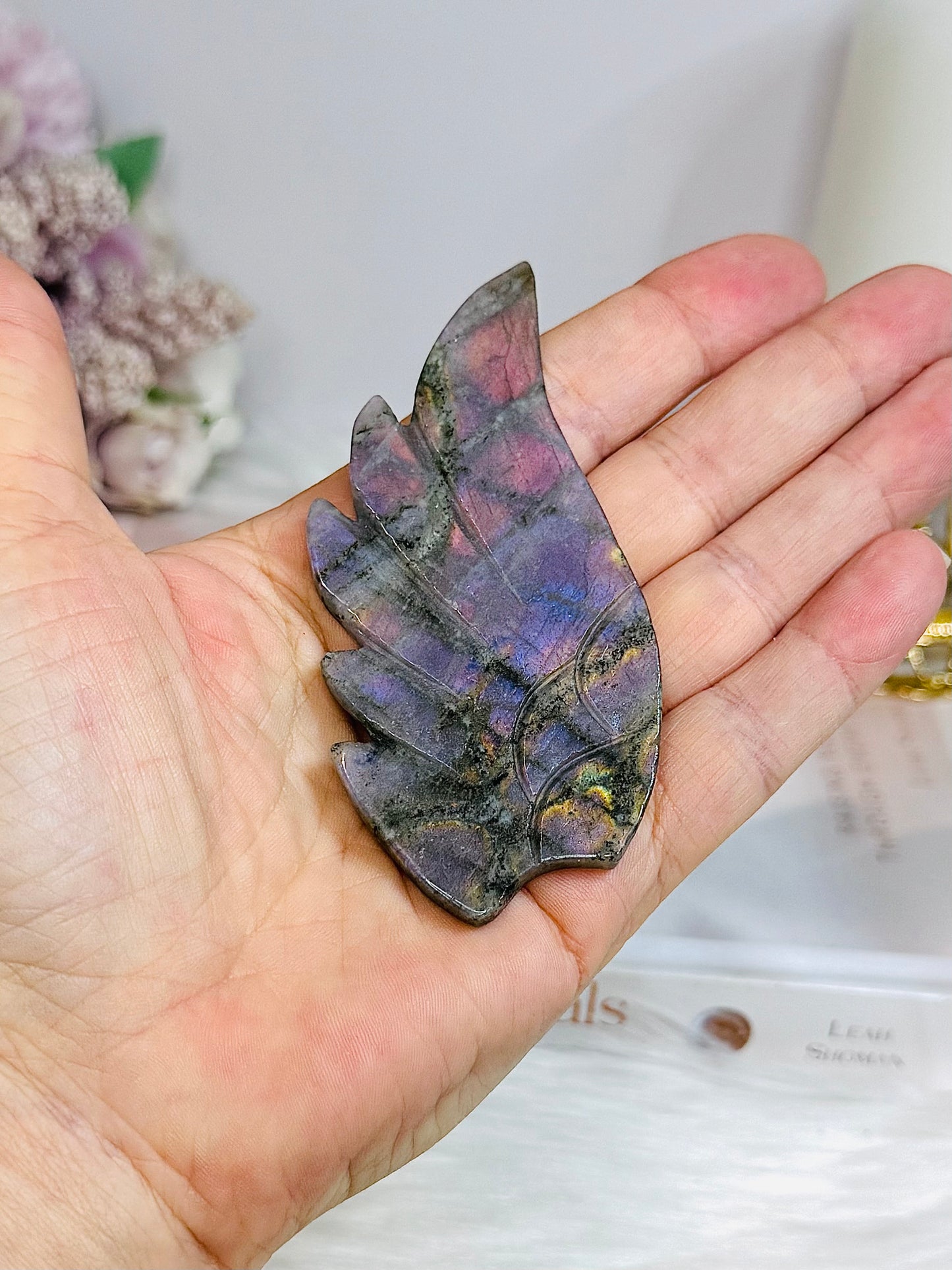 Purple Labradorite Heart with Wings ~ Each piece is full of flash 18cm