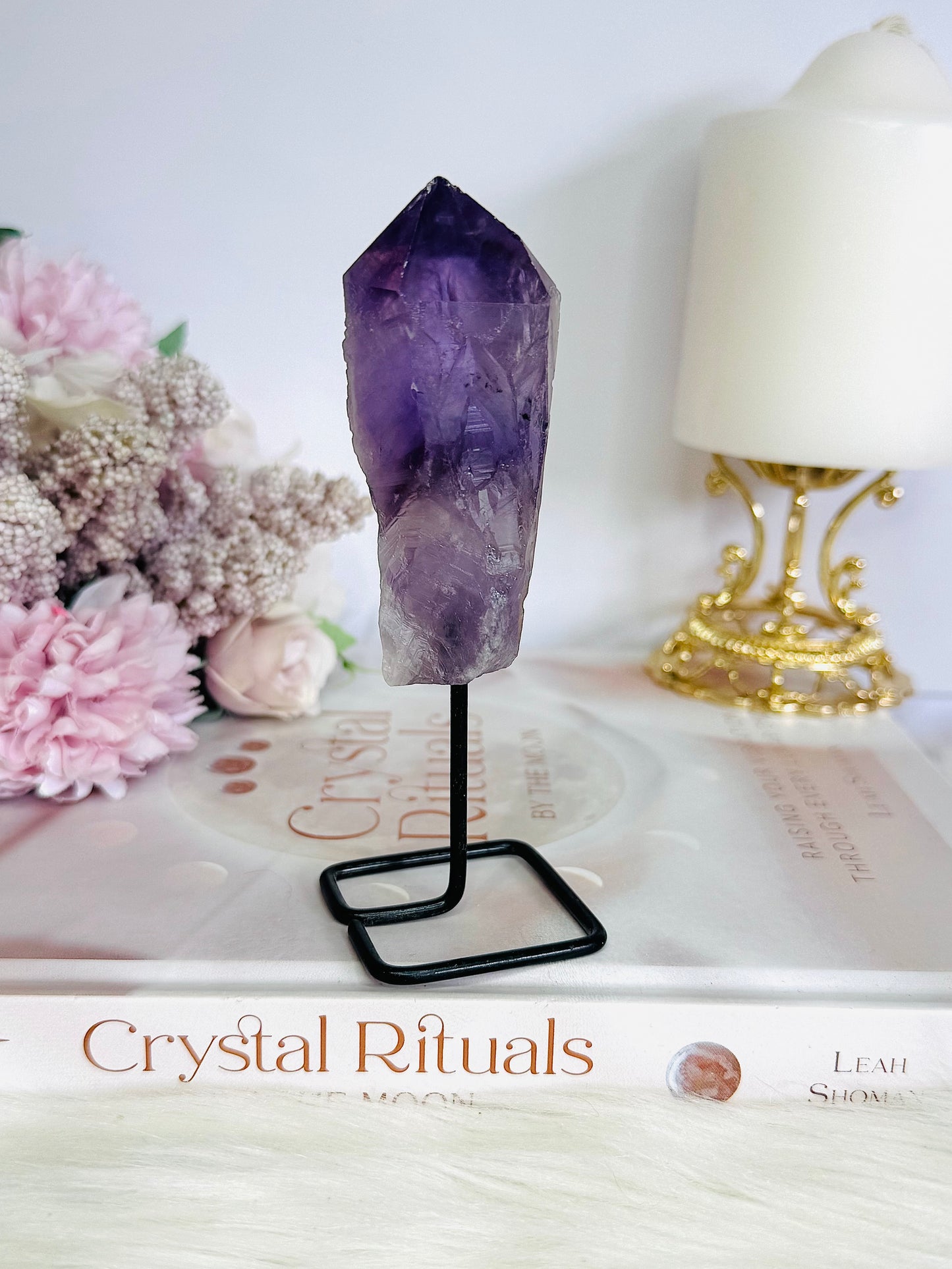 Beautiful Natural Amethyst Point | Tower On Black Stand 12cm