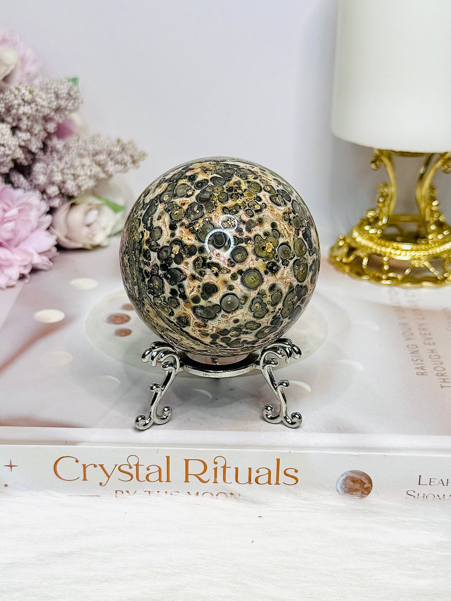 Leopard Skin Jasper Sphere on Stand 295g