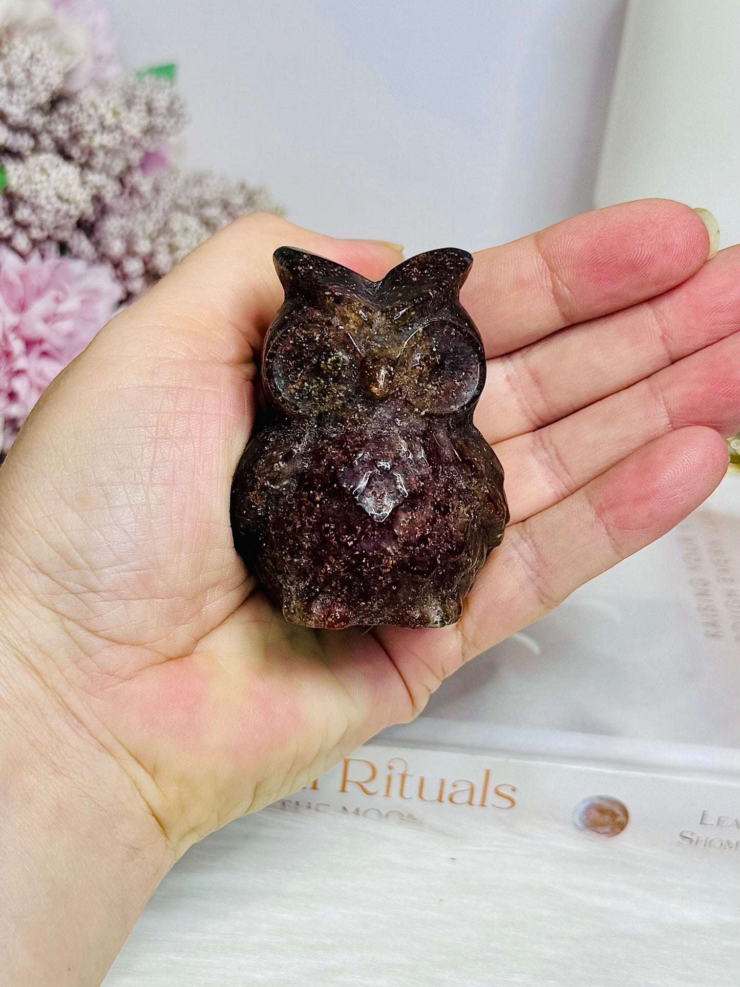 Chunky Strawberry Quartz Carved Owl 6cm