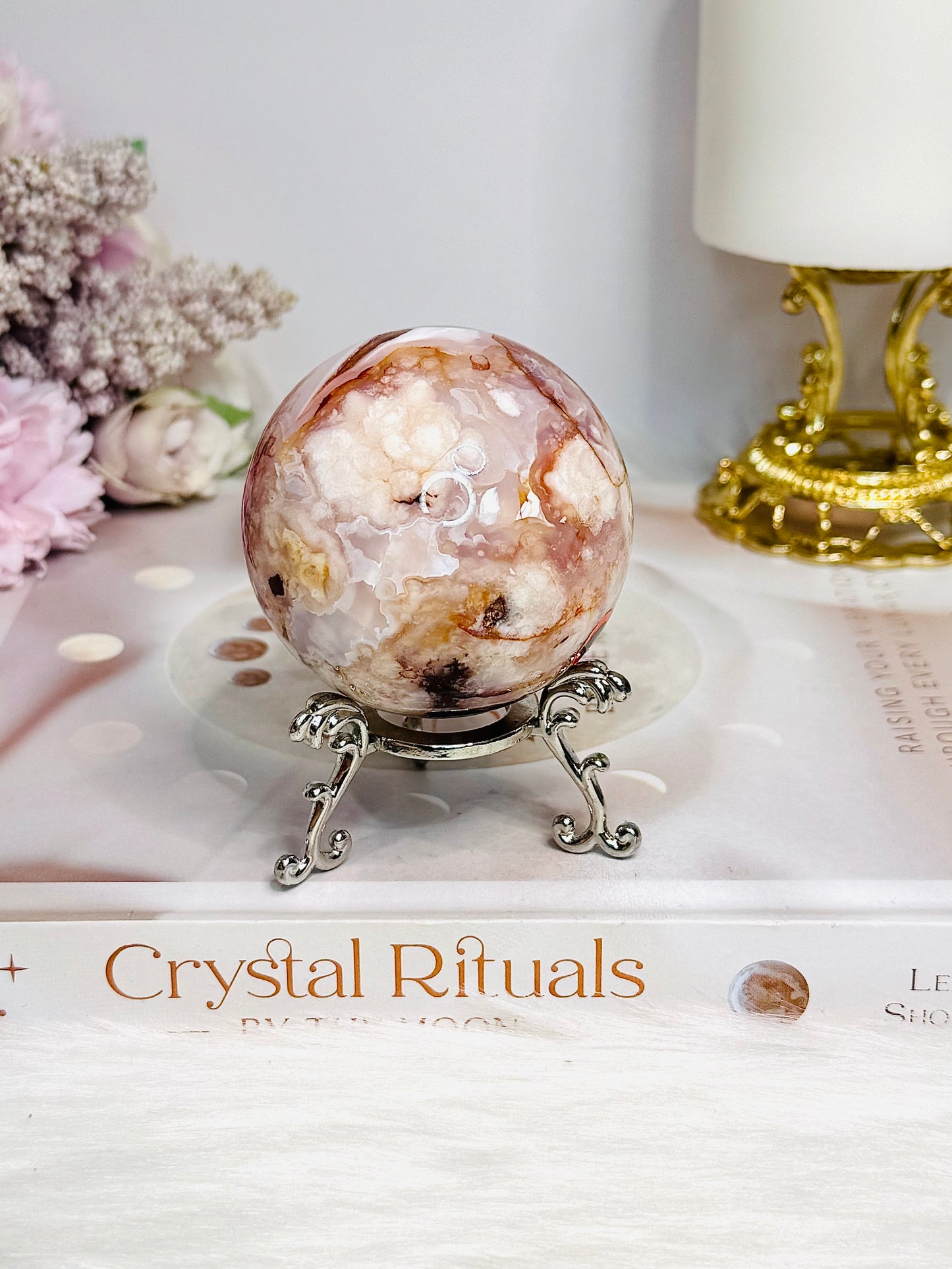 High Grade Flower Carnelian Sphere on Stand 246g
