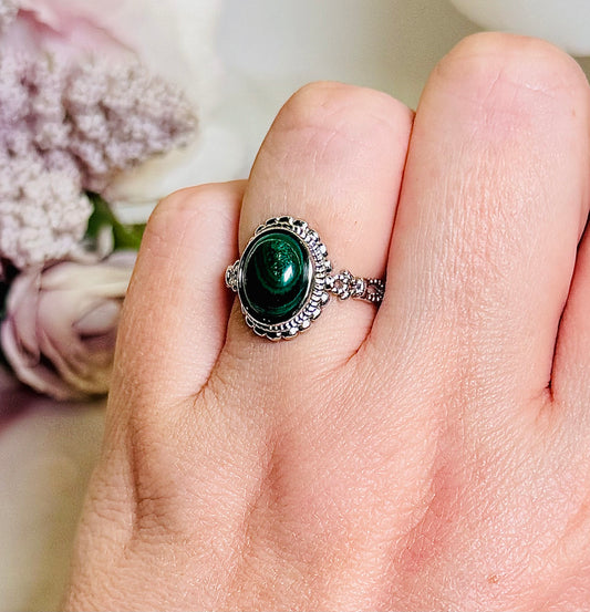 Adjustable Malachite Ring In Gift Bag