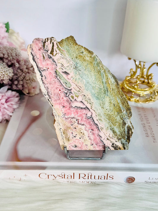 Natural Large Rhodochrosite Slab On Stand 11cm From Peru