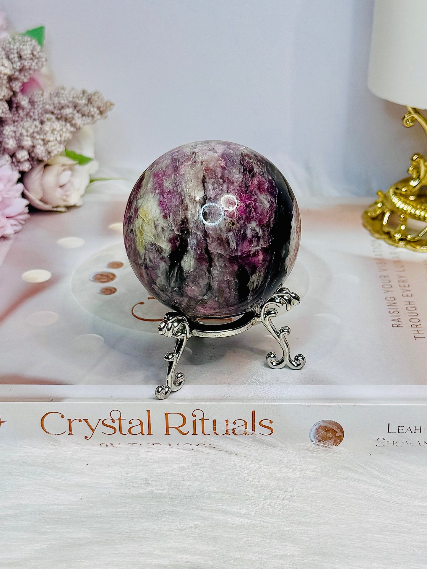 High Grade Pink Tourmaline Sphere On Stand 280g