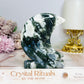 Moss Agate Druzy Moon On Stand 9.5cm 243g