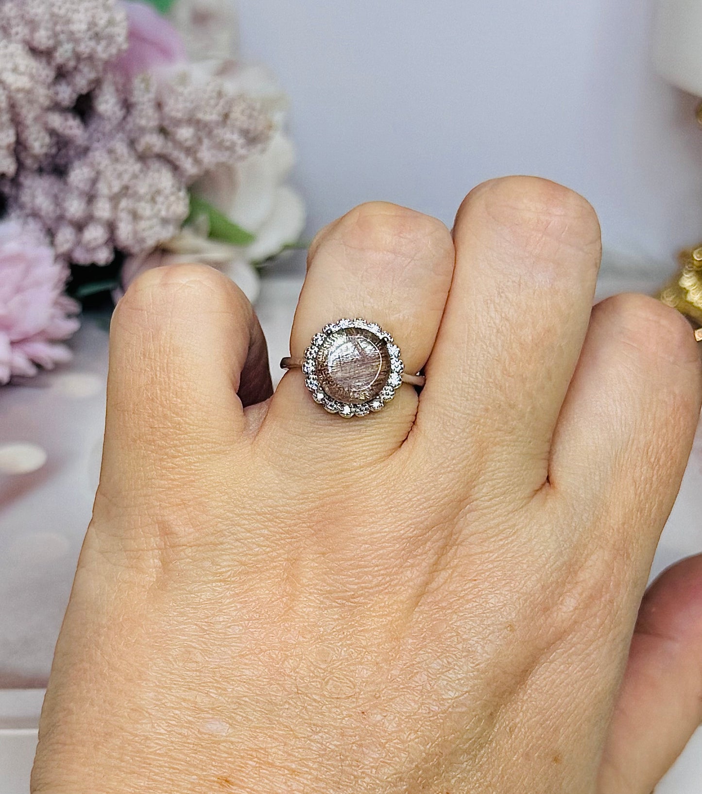 Adjustable Silver Rutilated Quartz Ring In Gift Bag