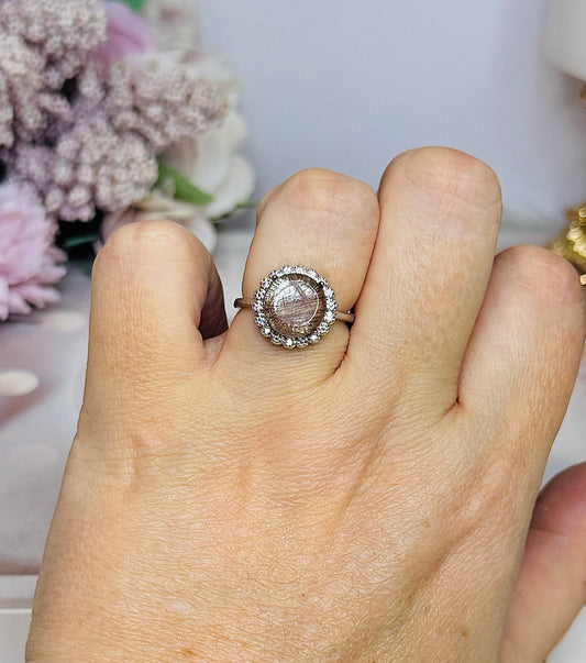 Adjustable Silver Rutilated Quartz Ring In Gift Bag