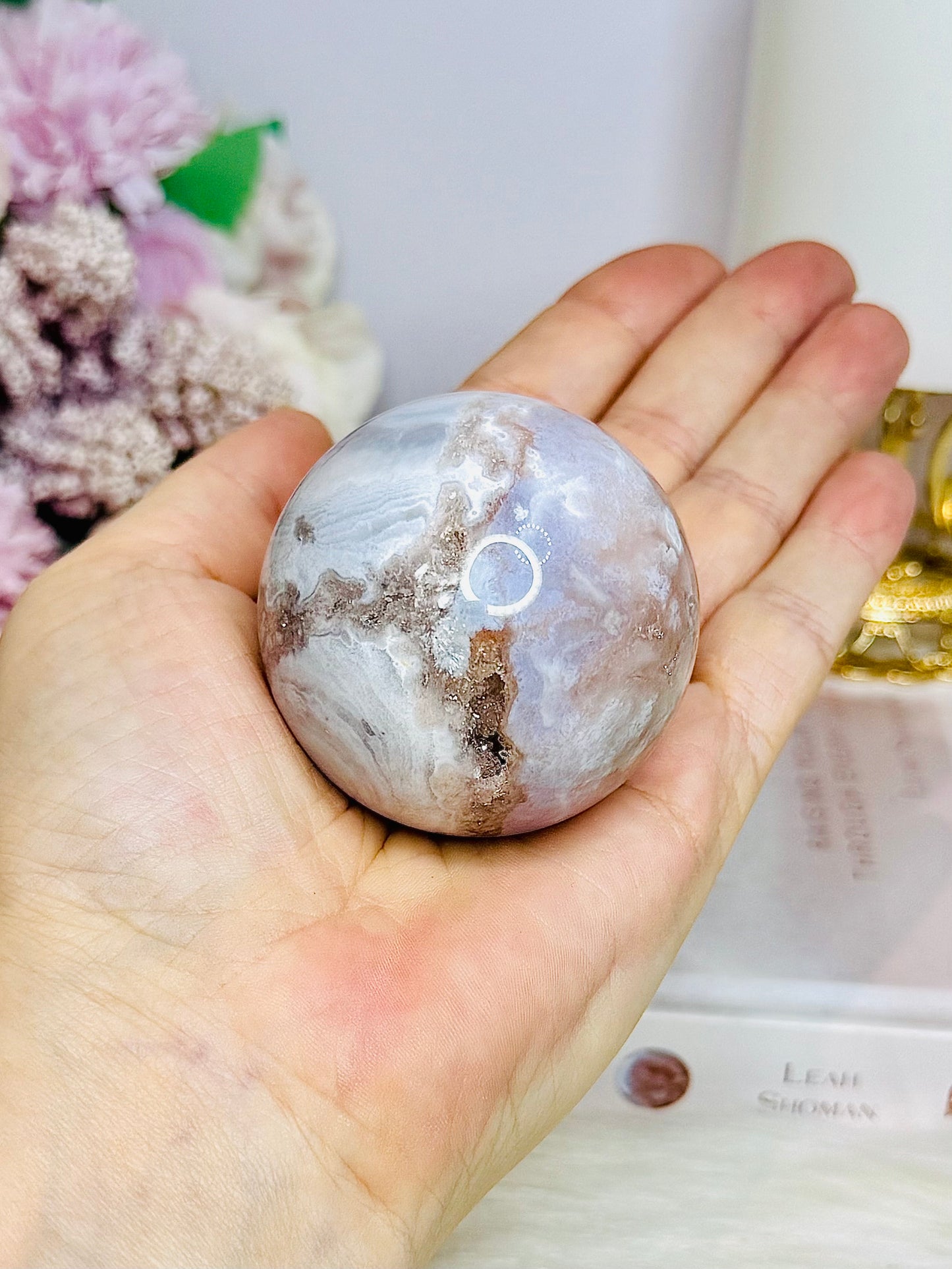 Druzy Flower Agate Sphere on Stand 172g
