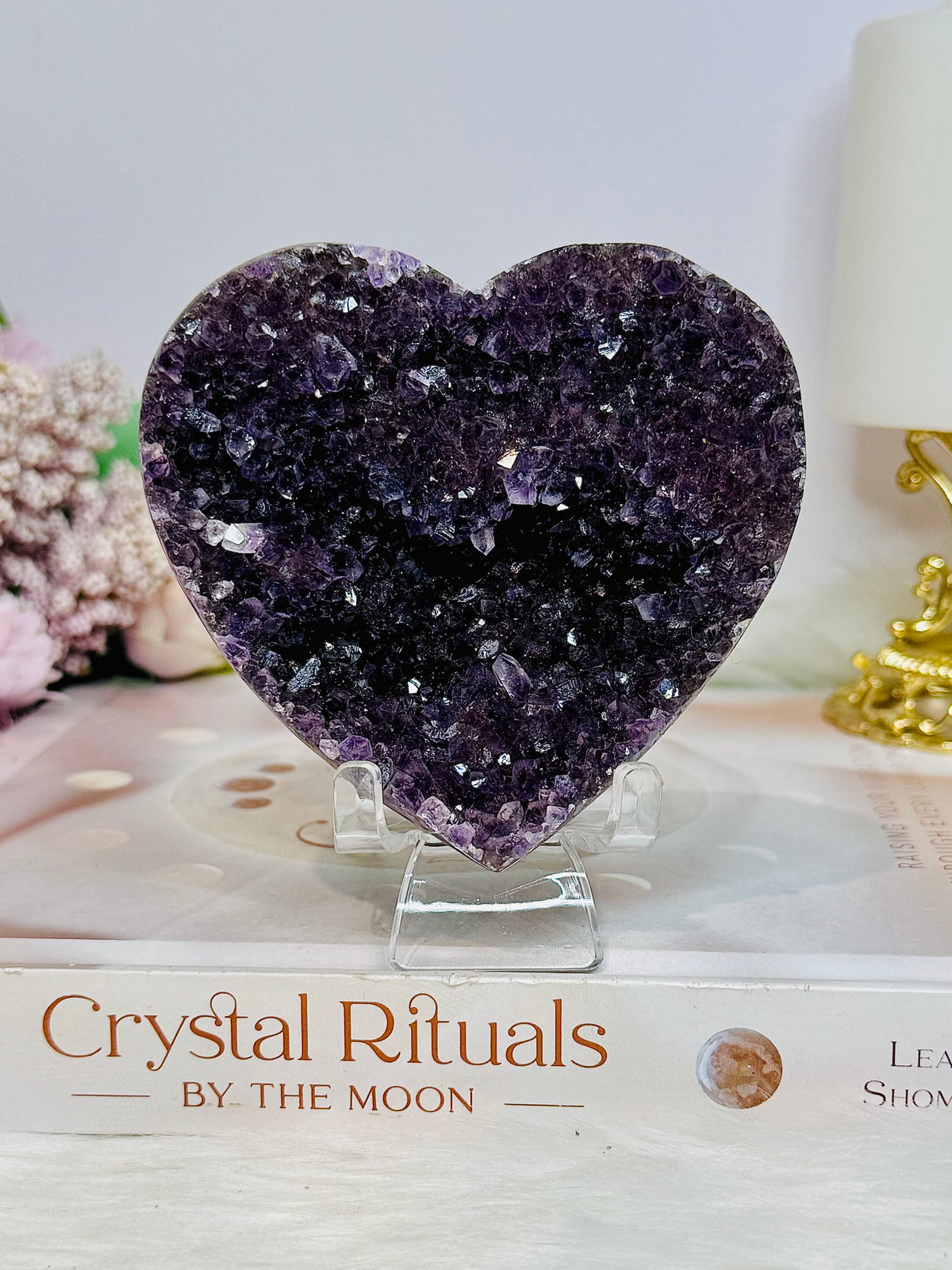 Large High Grade Amethyst Cluster Heart on Stand 328g