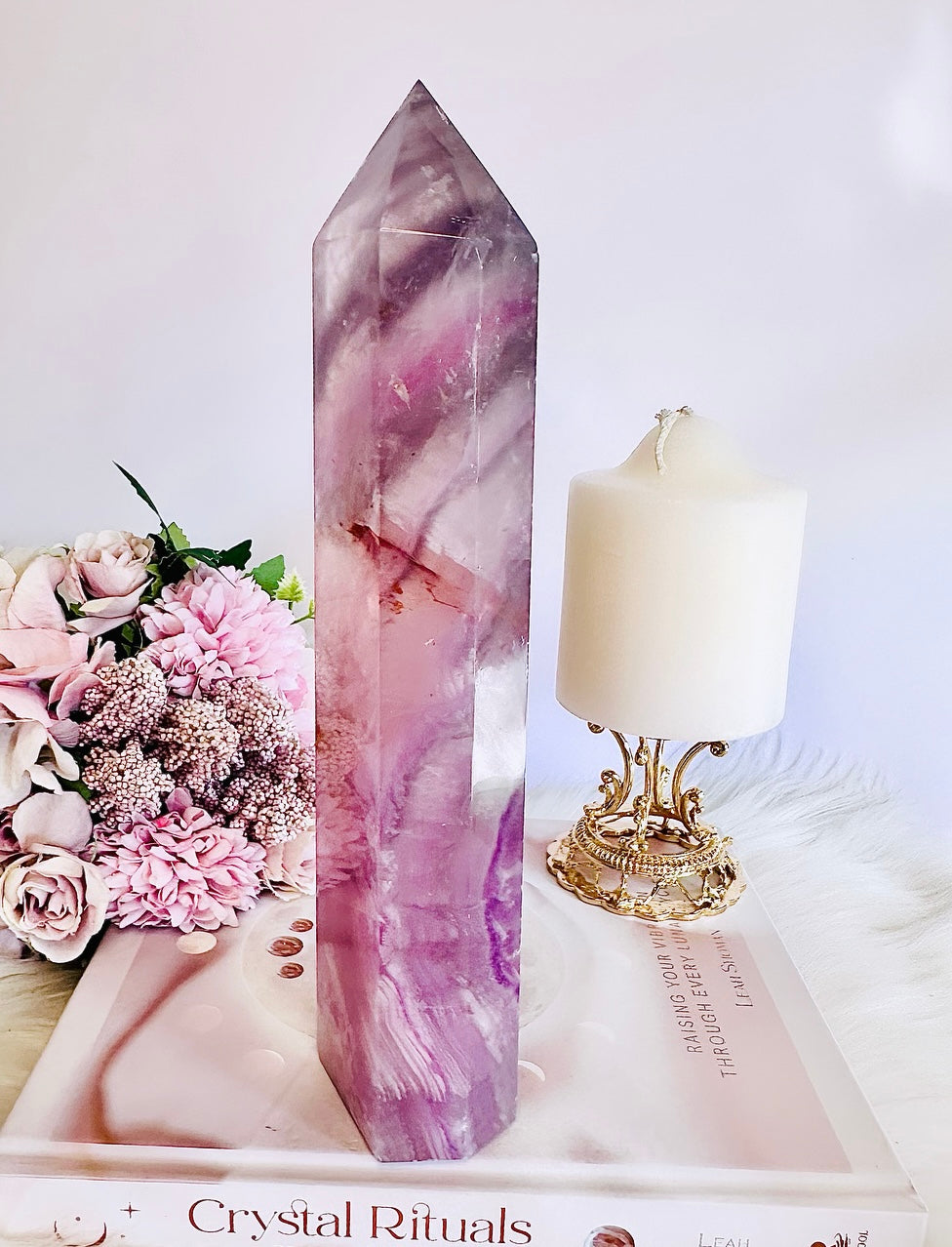 A Dream Piece ~ Fabulous Large Chunky Purple Fluorite Tower 23cm Over 1KG With Beautiful Clarity & Amazing Colour