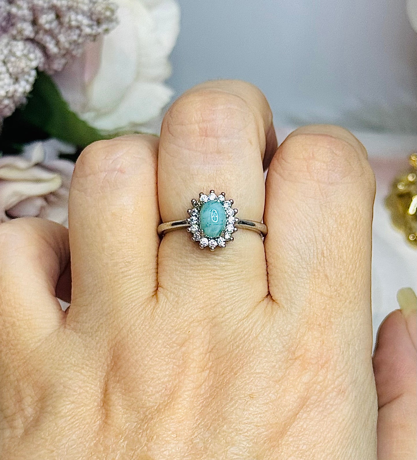 Adjustable Larimar Ring In Gift Bag