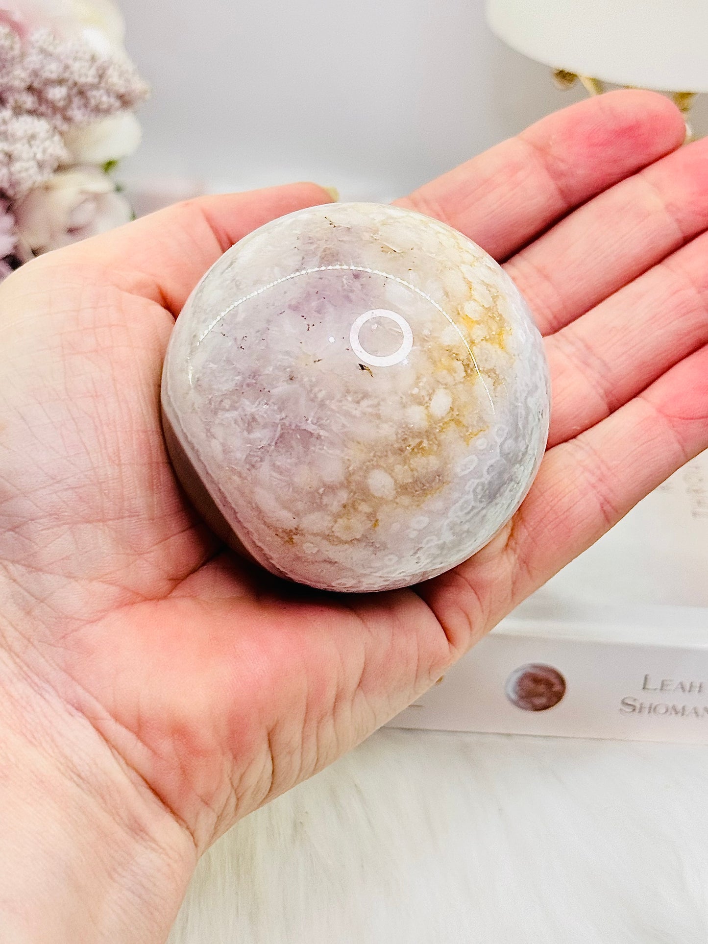 Stunning Amethyst X Flower Agate Sphere on Stand 279grams