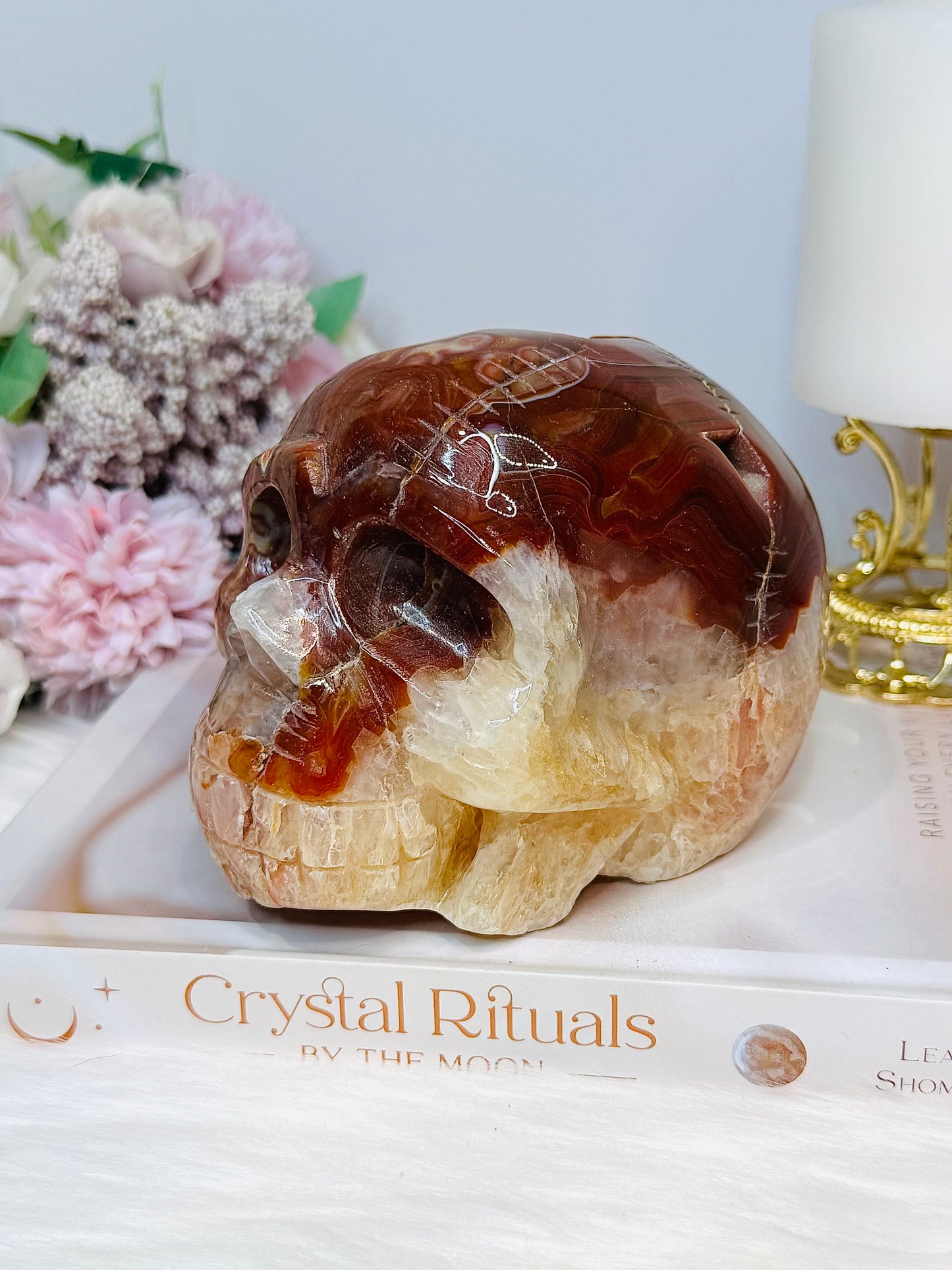 Large Carnelian Carved Skull 1.2KG 12.5cm ~ Discounted as it does not stand straight and needs the stand under the side to keep it up
