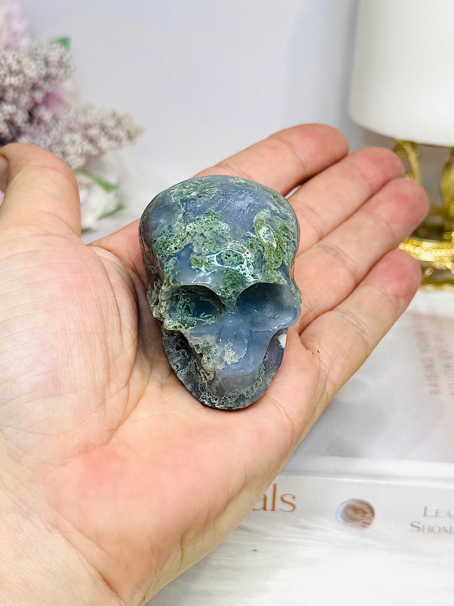 Moss Agate Carved Skull 5.5cm