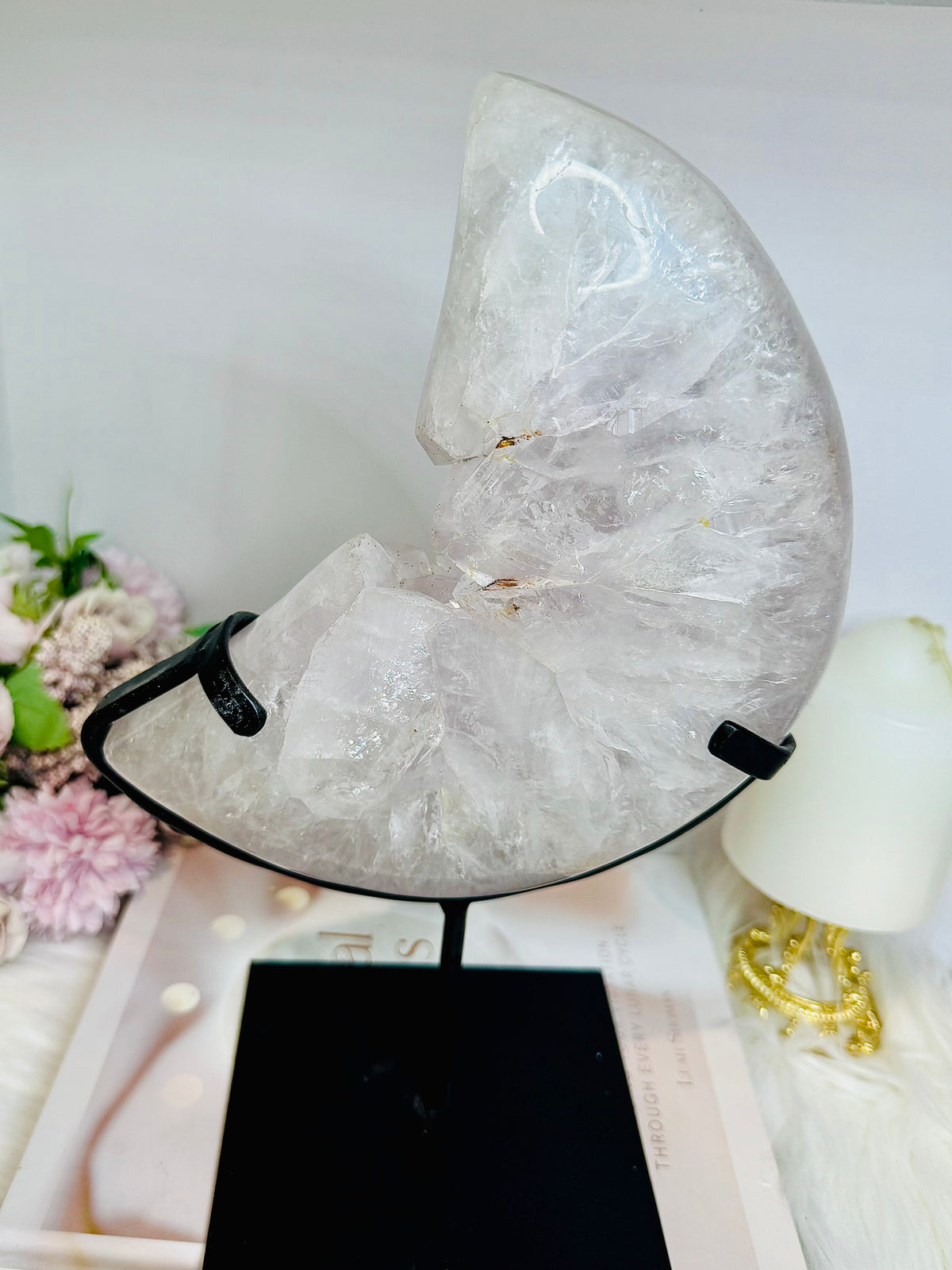 Huge Amethyst Carved Druzy Moon On Custom Stand 2.2KG 28cm (Inc stand)