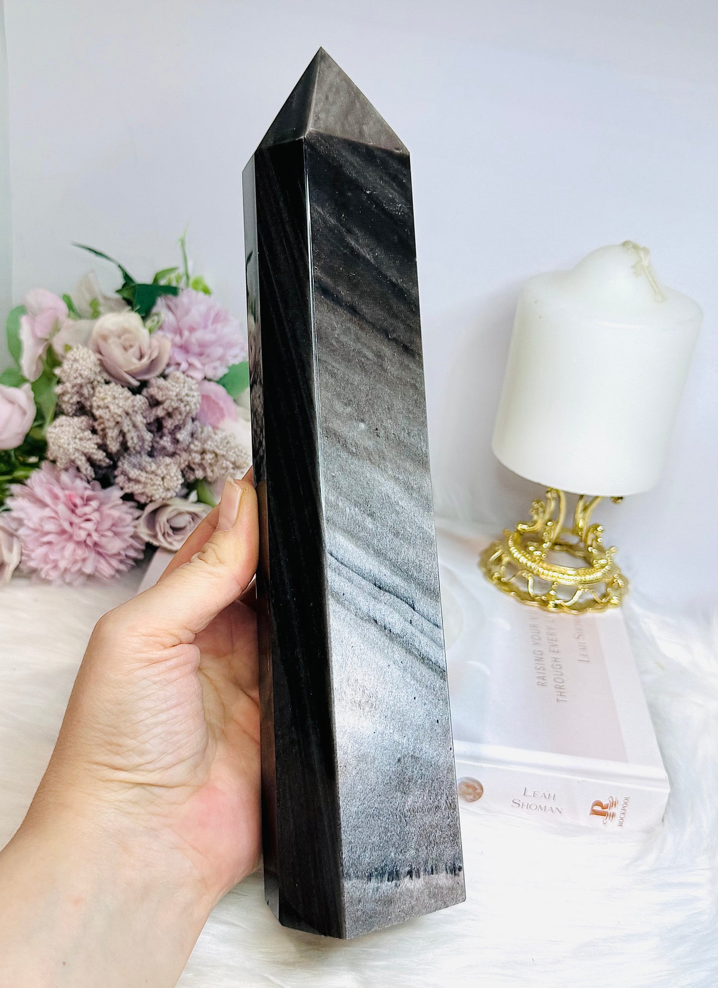 Huge Silver Sheen Obsidian Tower 26cm 1.17kg