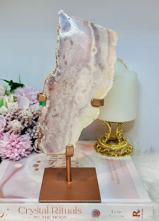 Large Pink Amethyst Natural Slab On Rose Gold Stand 23cm
