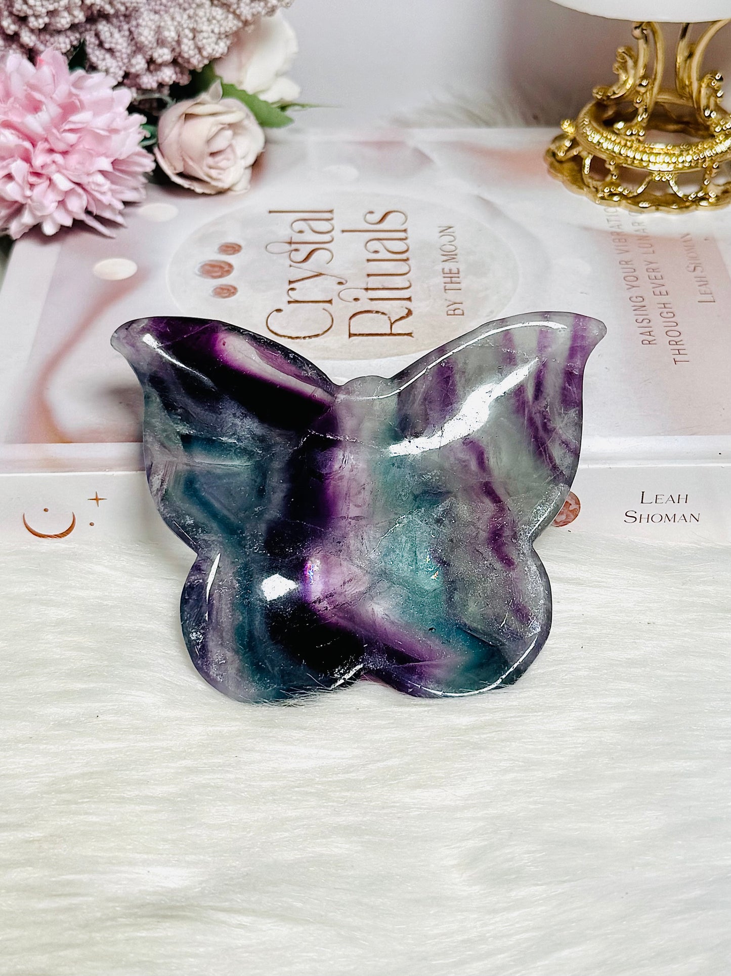 Rainbow Fluorite Carved Butterfly Bowl 9cm