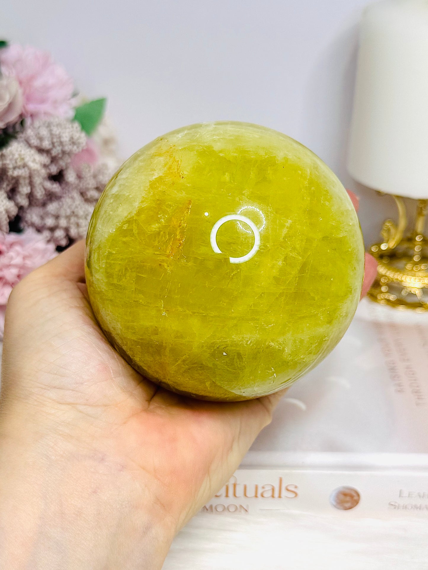 Large Citrine Sphere With Rainbows (heat treated) On Stand 890g