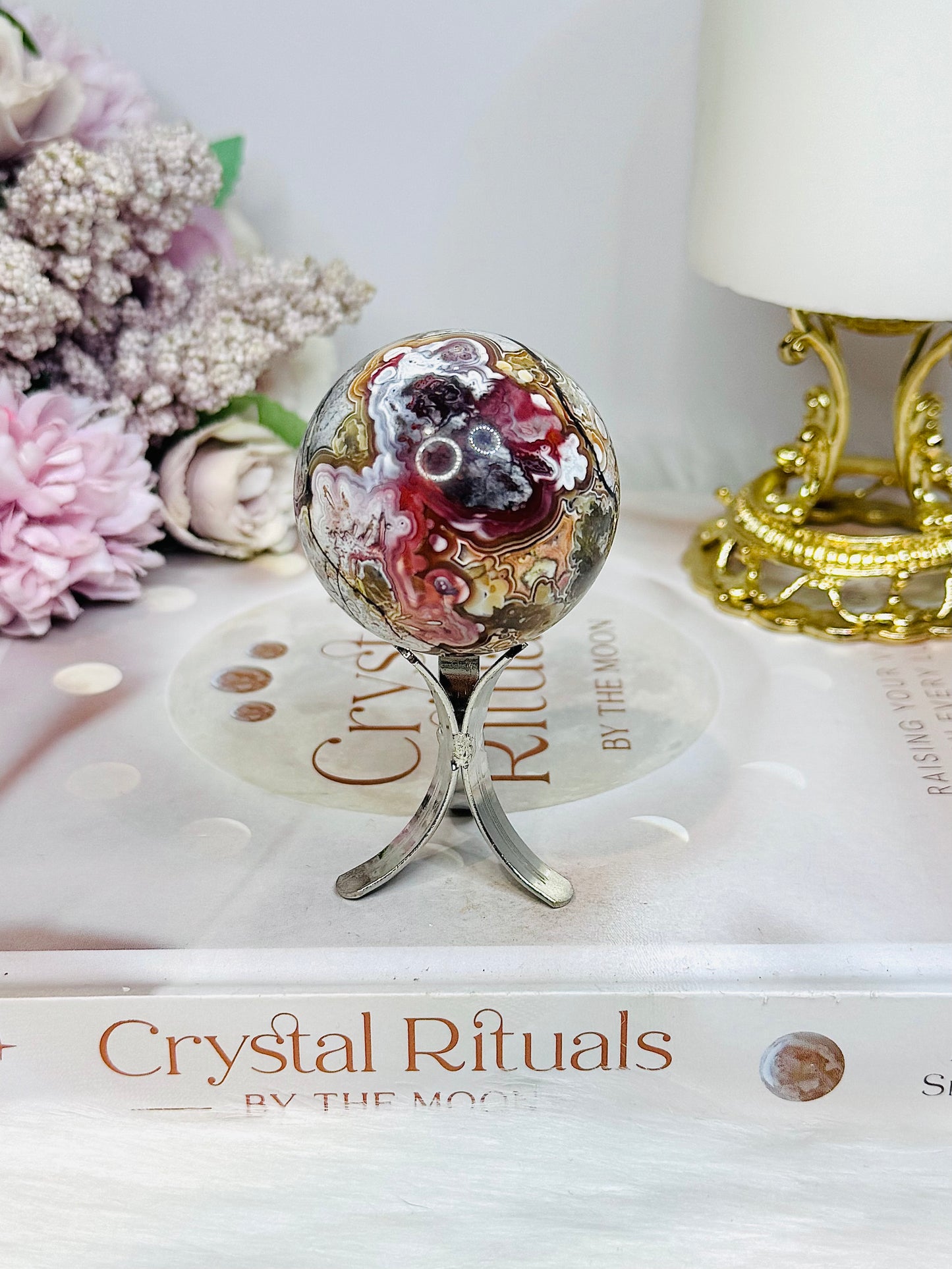 Mexican Lace Agate Sphere on Stand 118g