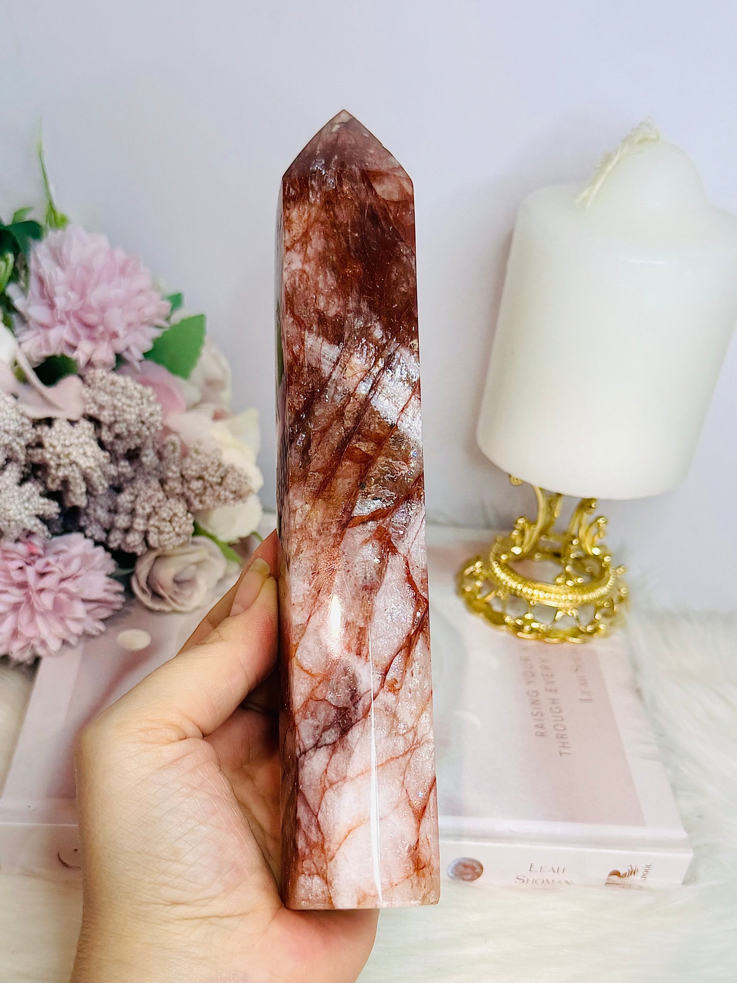 Large Red Fire Quartz Tower 20.5cm with Rainbows