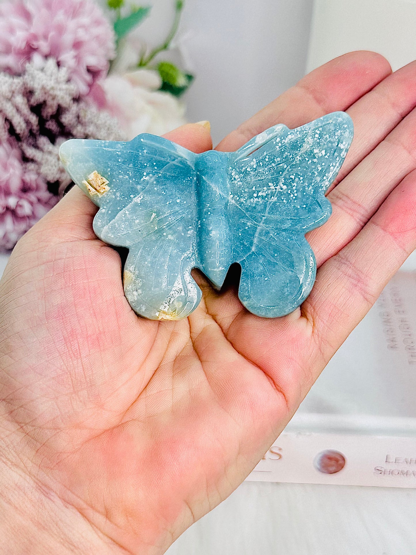 Beautiful Sky Blue Quartz  Butterfly Carving