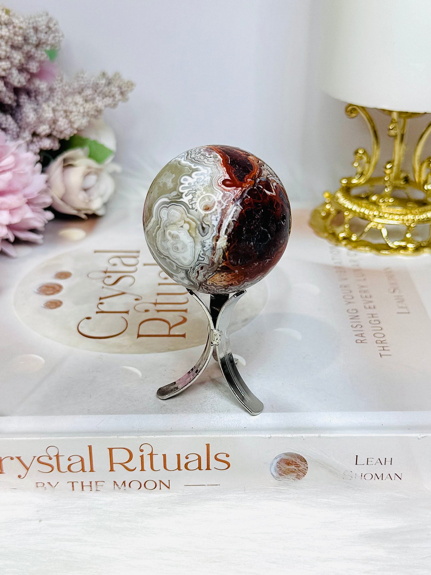 Mexican Lace Agate Sphere on Stand 109g