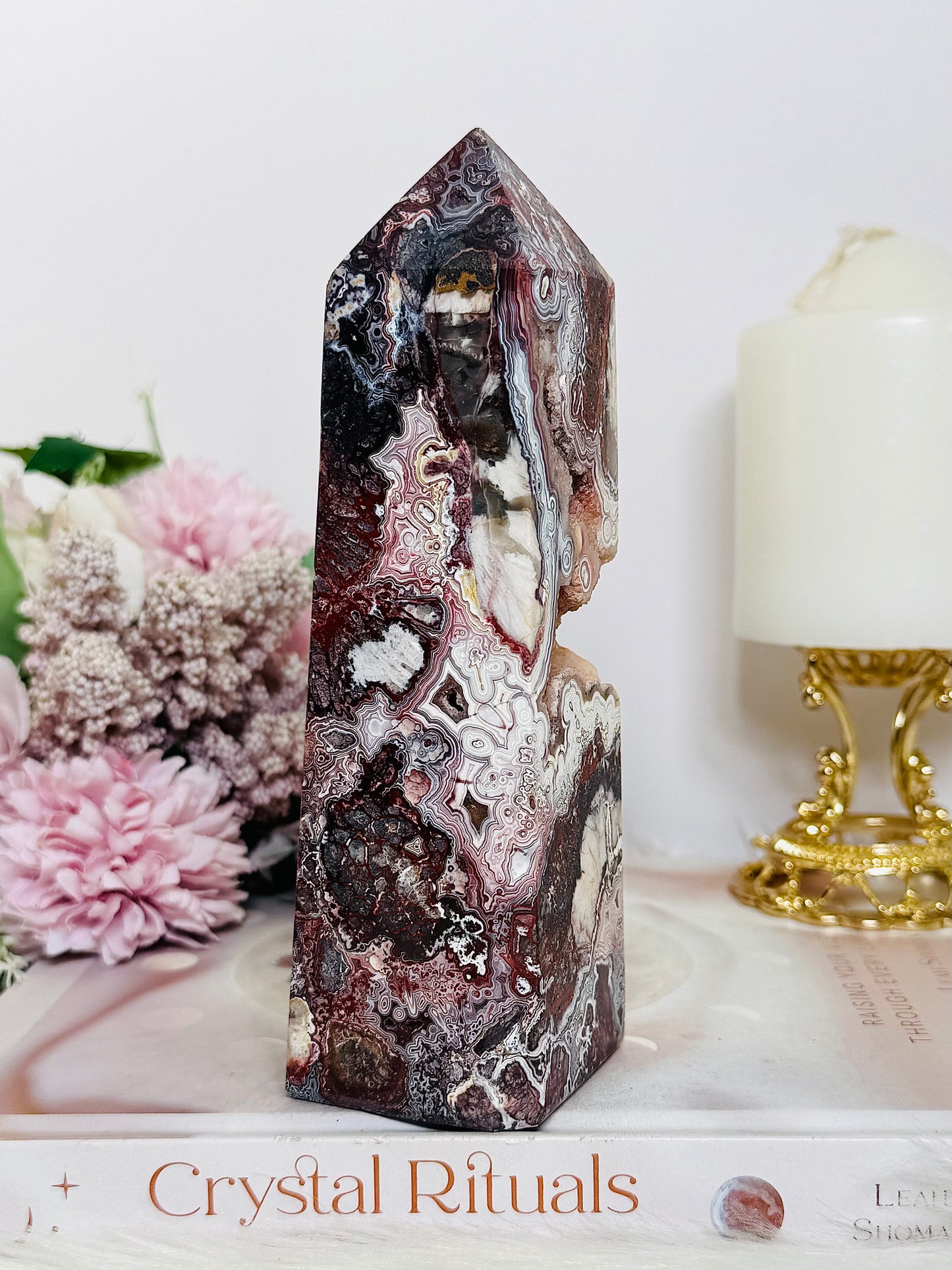 High Grade Druzy Mexican Lace Agate Chunky Tower 635g 16cm