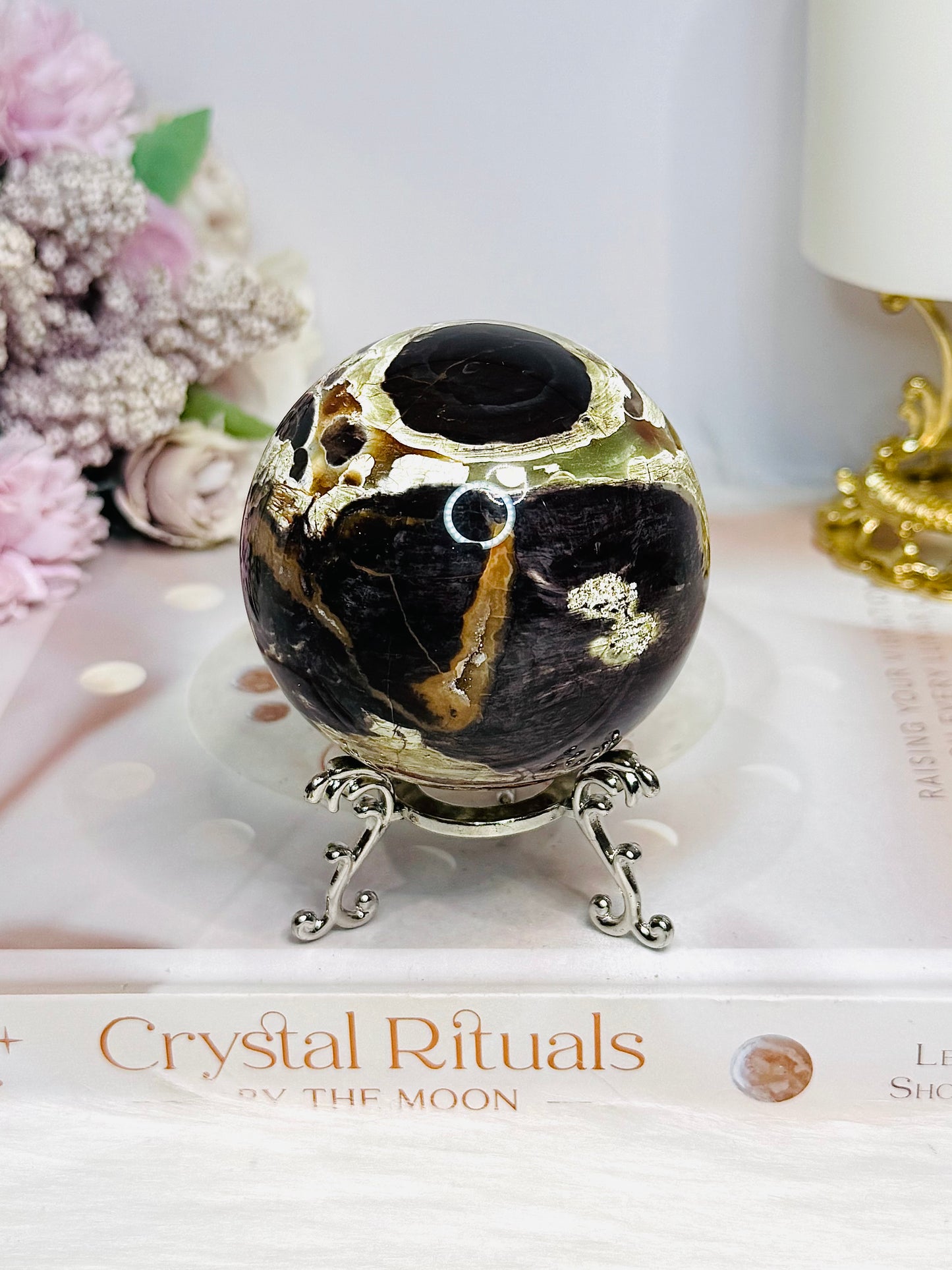 Large Money Agate Sphere on Stand 354g
