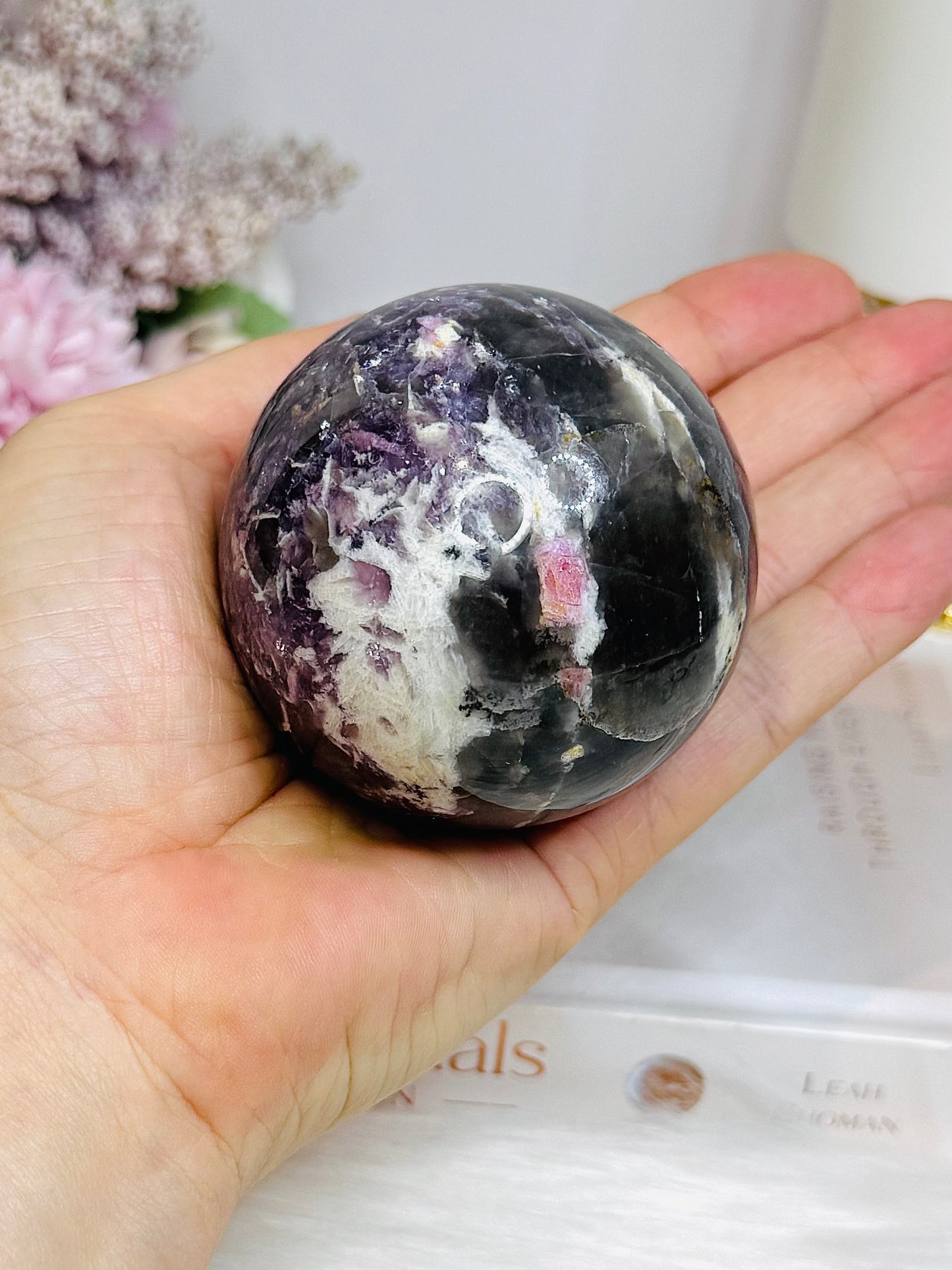 Large Pink Purple Tourmaline Sphere on Stand 328g