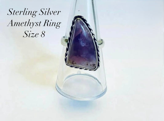 Sterling Silver Amethyst Ring Size 8 In Gift Bag