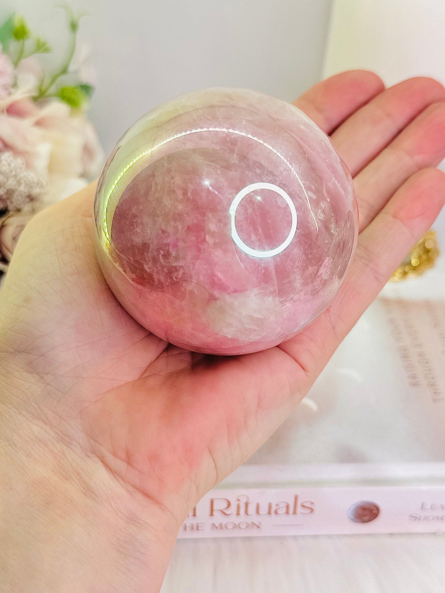 Angel Aura Rose Quartz Sphere Large 452grams On Stand