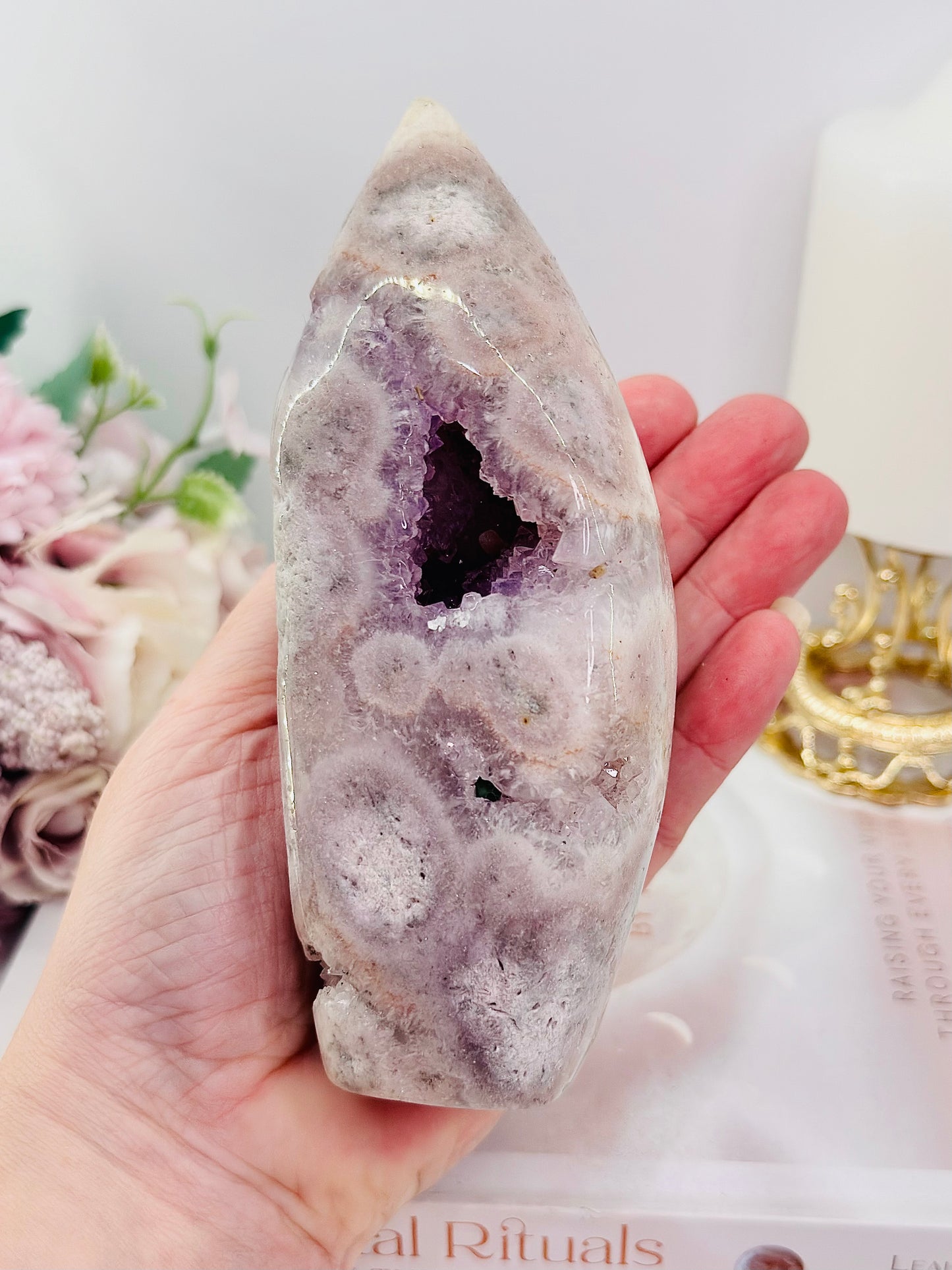 ⚜️ SALE ⚜️ Elegant Large 15cm 686gram Druzy Pink Amethyst Freeform From Brazil