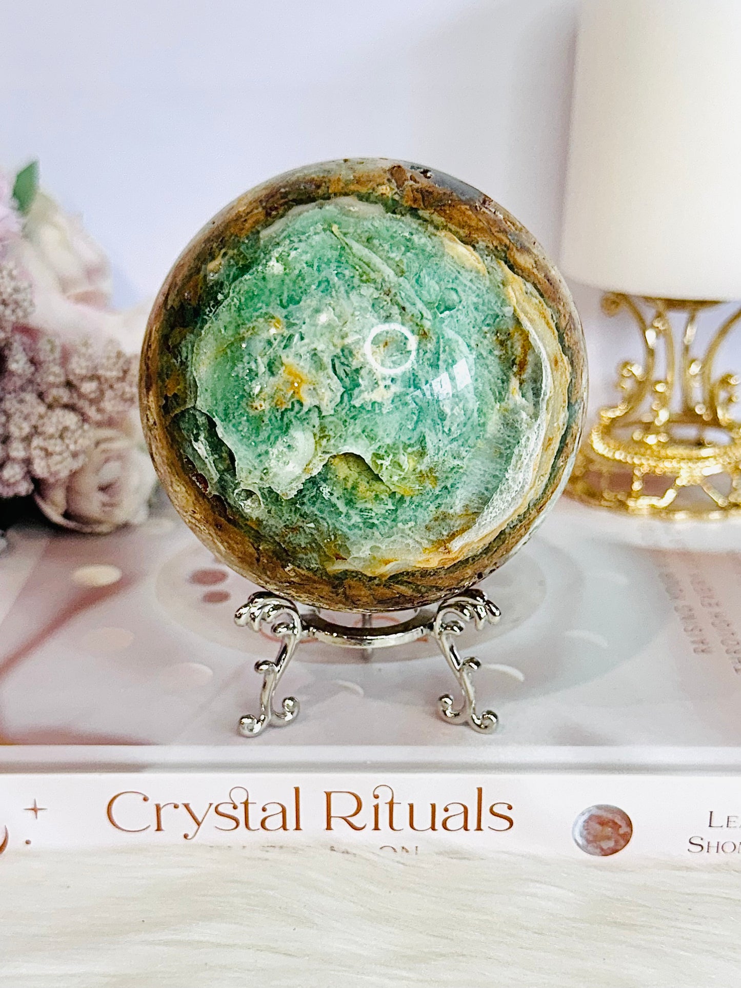 Huge Natural Glorious Variscite Sphere On Stand 802grams