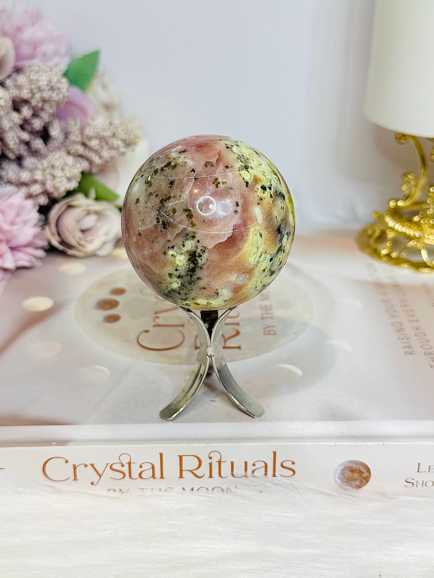 Peach Blossom Tourmaline Sphere On Stand 196g