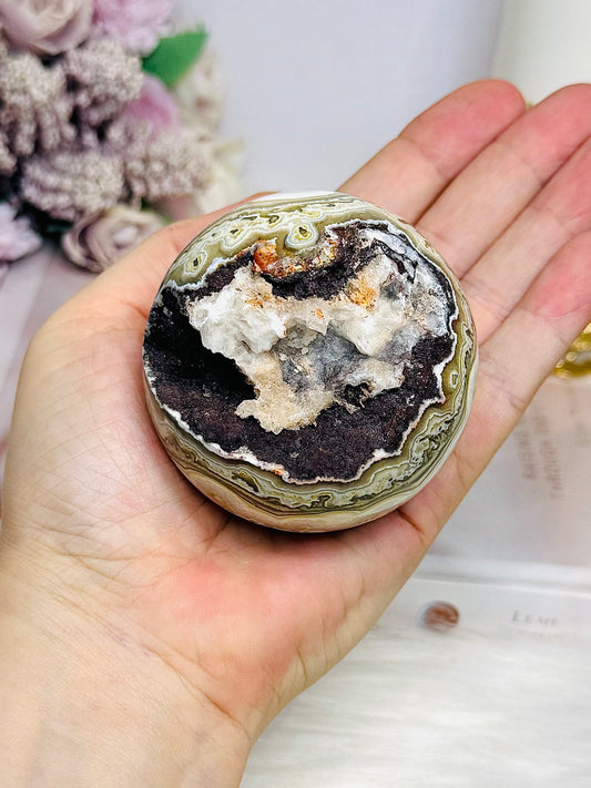 Mexican Lace Agate Druzy Sphere on Stand 331g